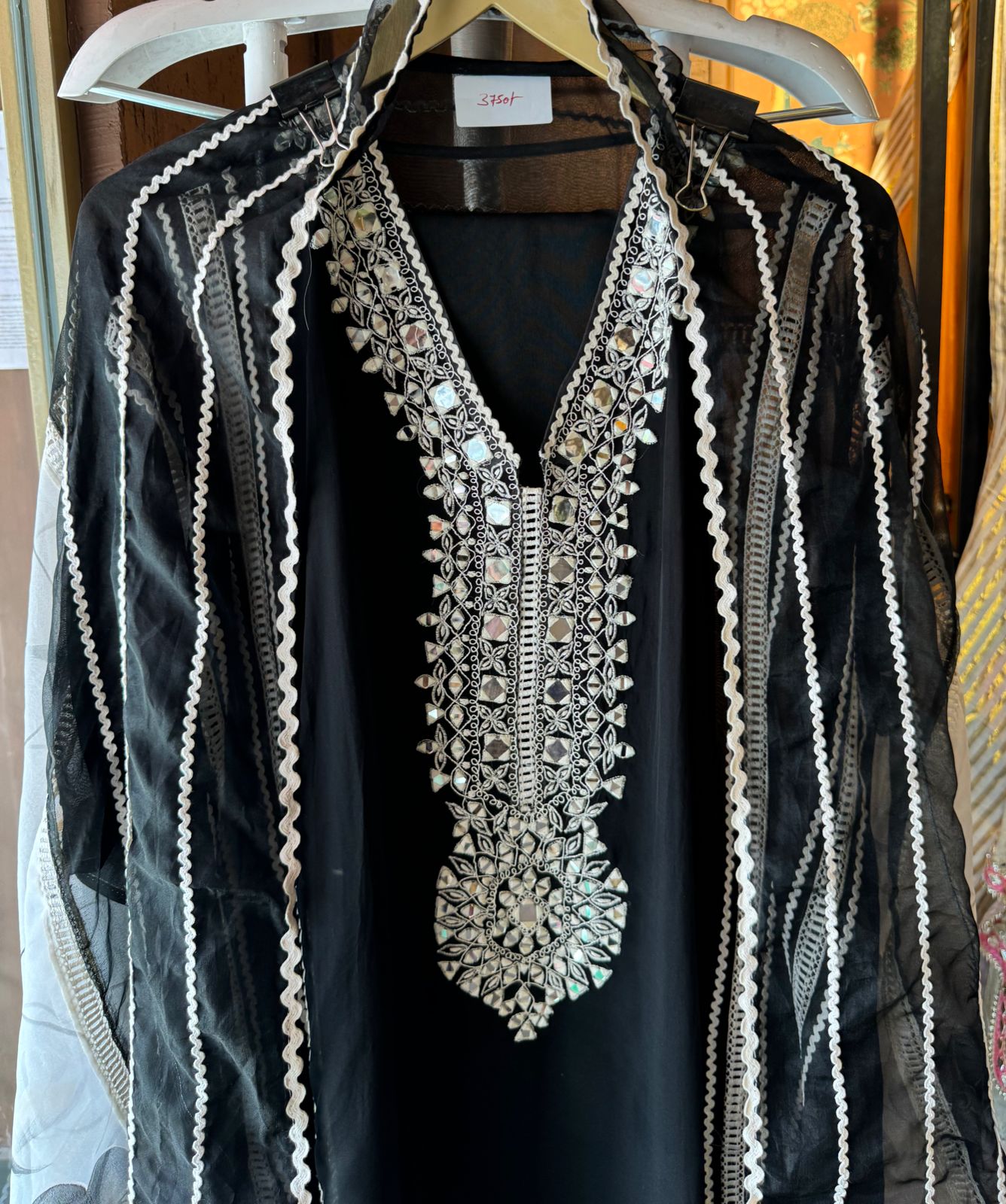 Soft organza Unstitched shirt with Crochia Laces attached