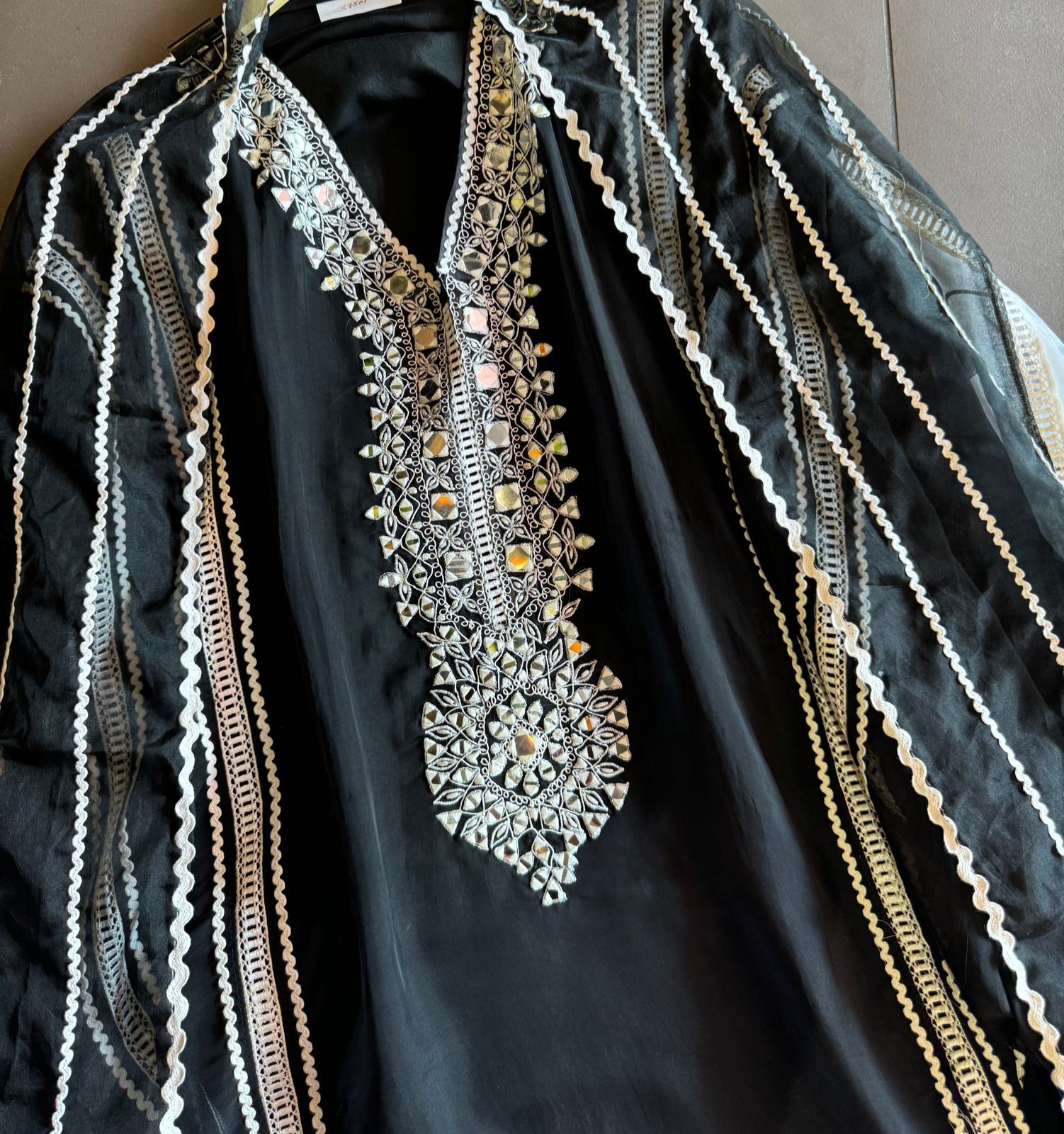 Soft organza Unstitched shirt with Crochia Laces attached