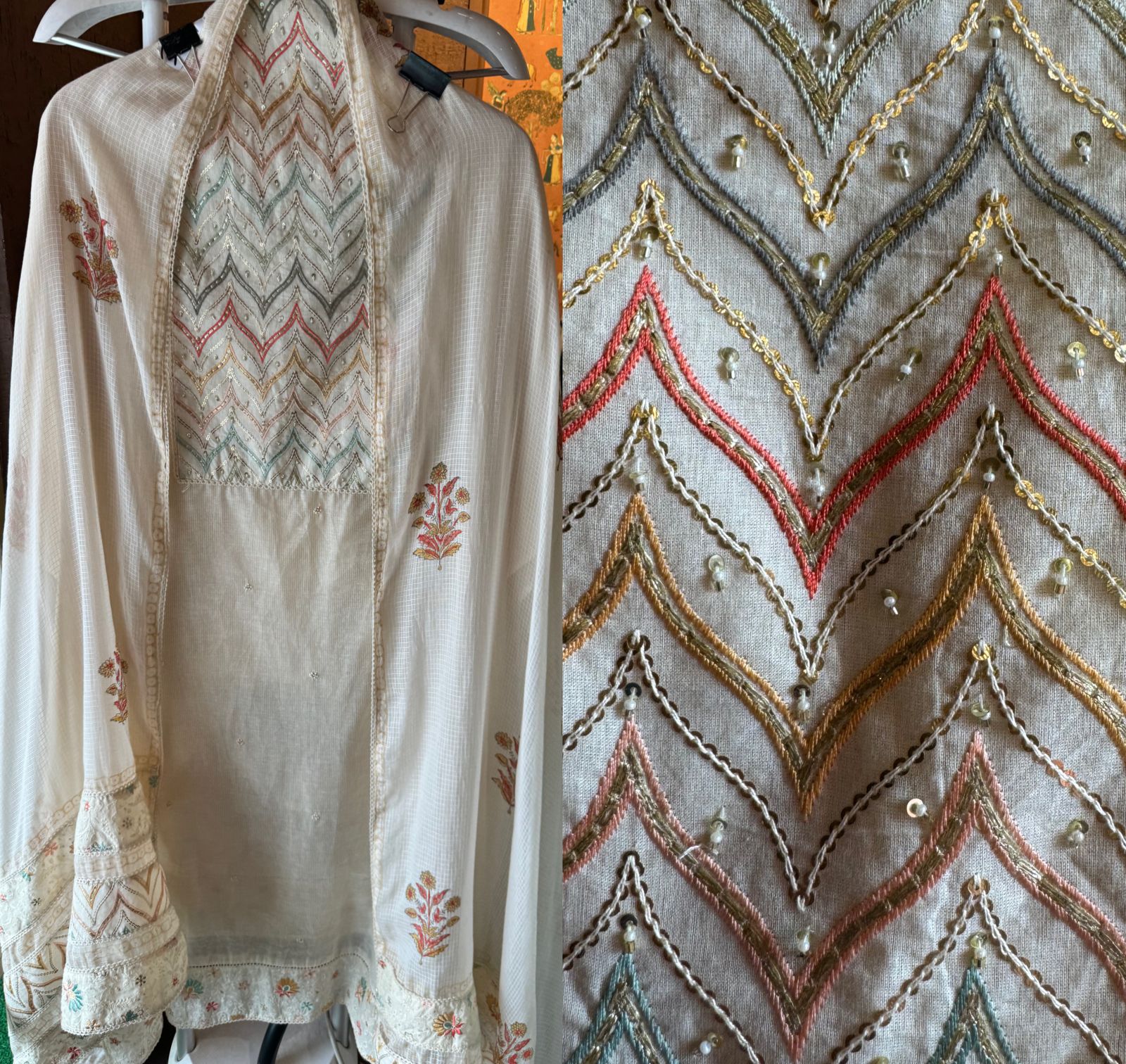 Kora cotton unstitched full size shirt with beautiful embroidered