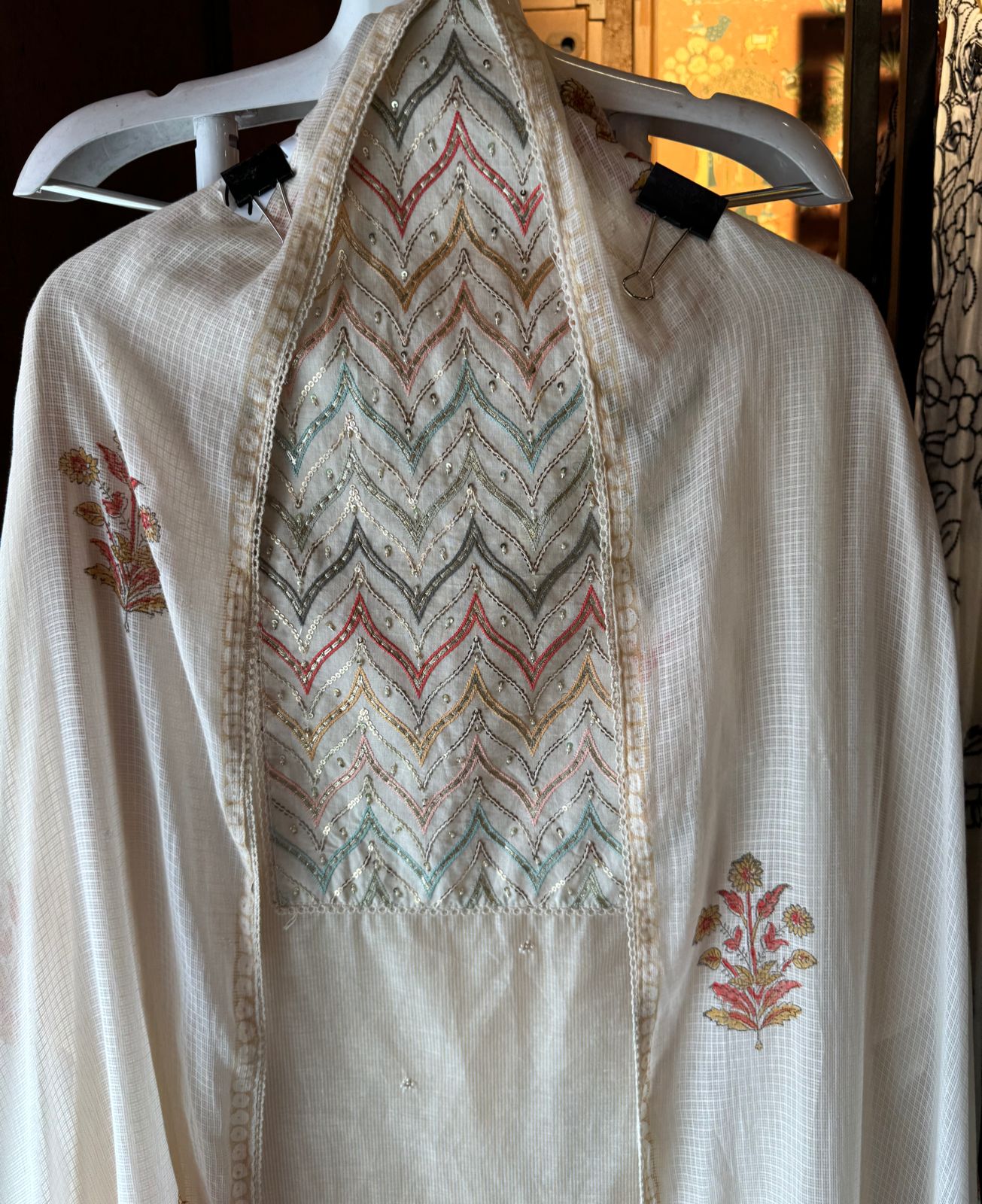 Kora cotton unstitched full size shirt with beautiful embroidered
