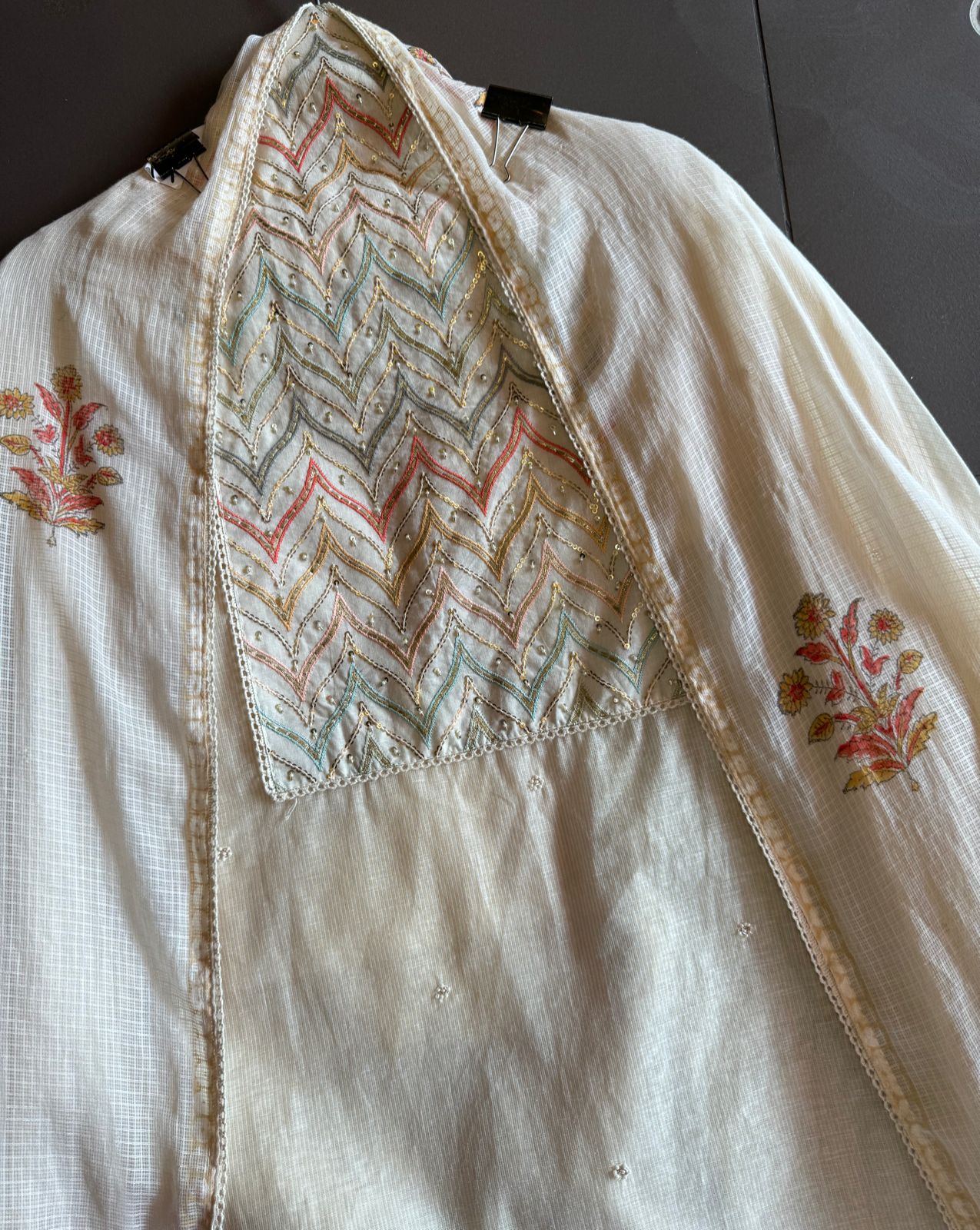 Kora cotton unstitched full size shirt with beautiful embroidered