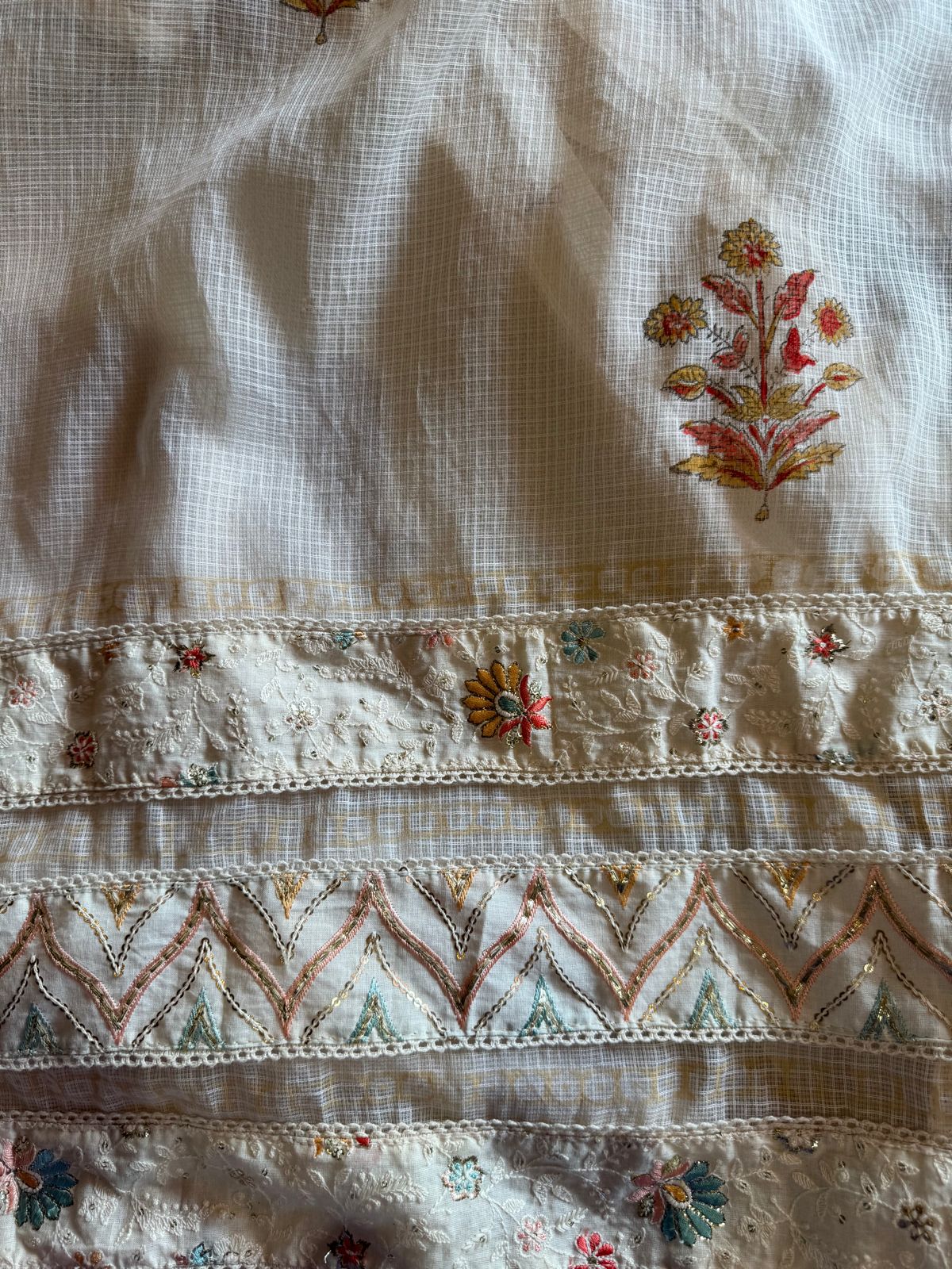 Kora cotton unstitched full size shirt with beautiful embroidered