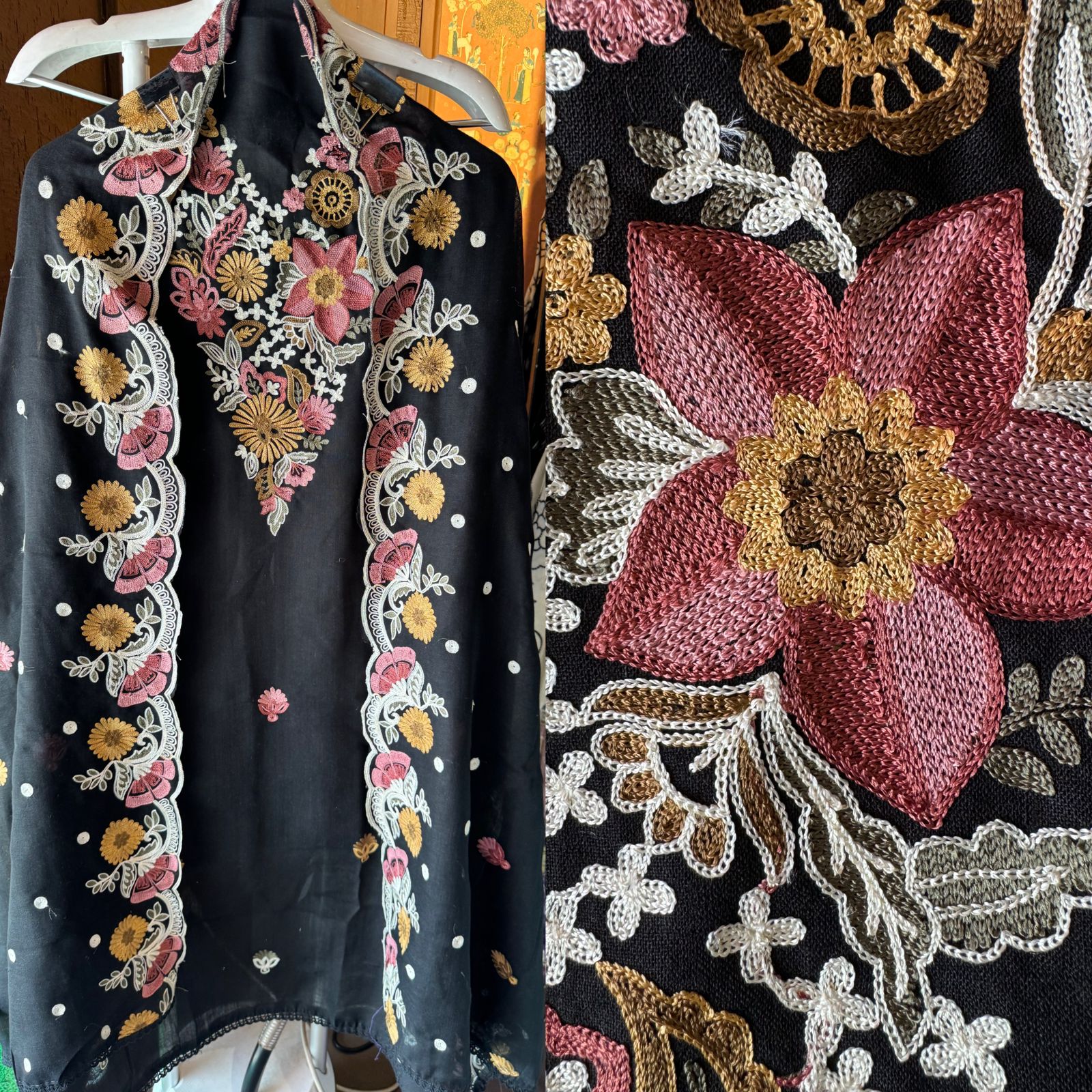 Soft cotton Linen shirt with thread embroidery done on the neckline