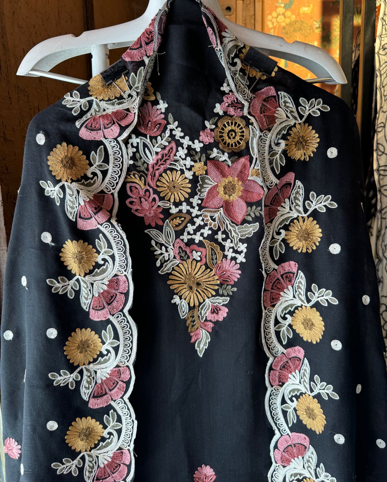 Soft cotton Linen shirt with thread embroidery done on the neckline