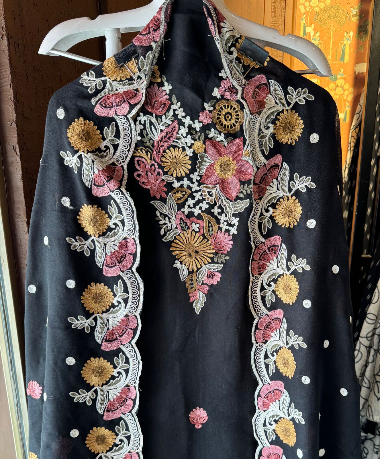 Soft cotton Linen shirt with thread embroidery done on the neckline