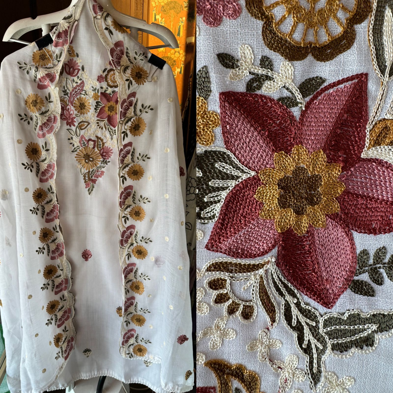 Soft cotton Linen shirt with thread embroidery done on the neckline