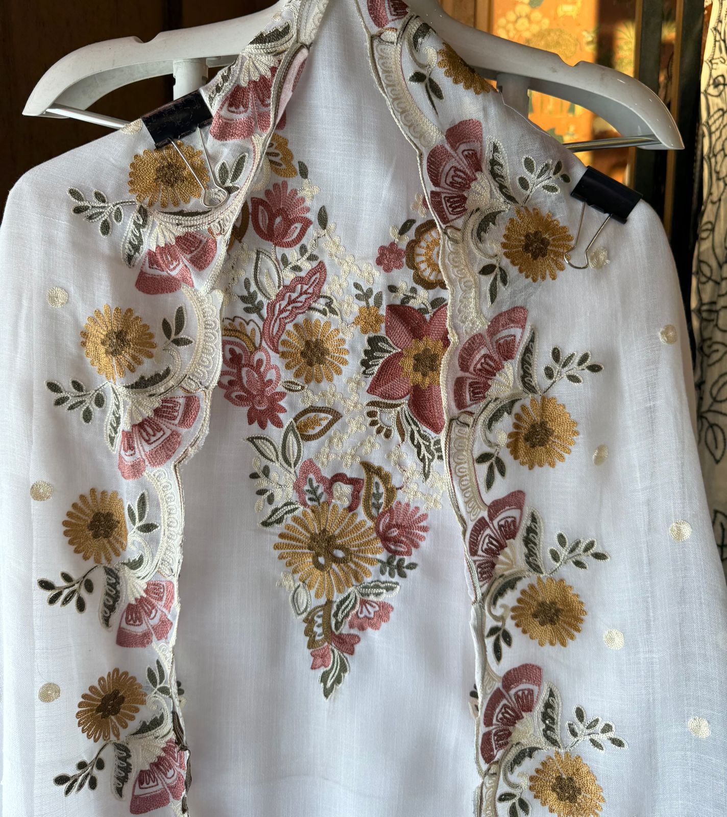 Soft cotton Linen shirt with thread embroidery done on the neckline