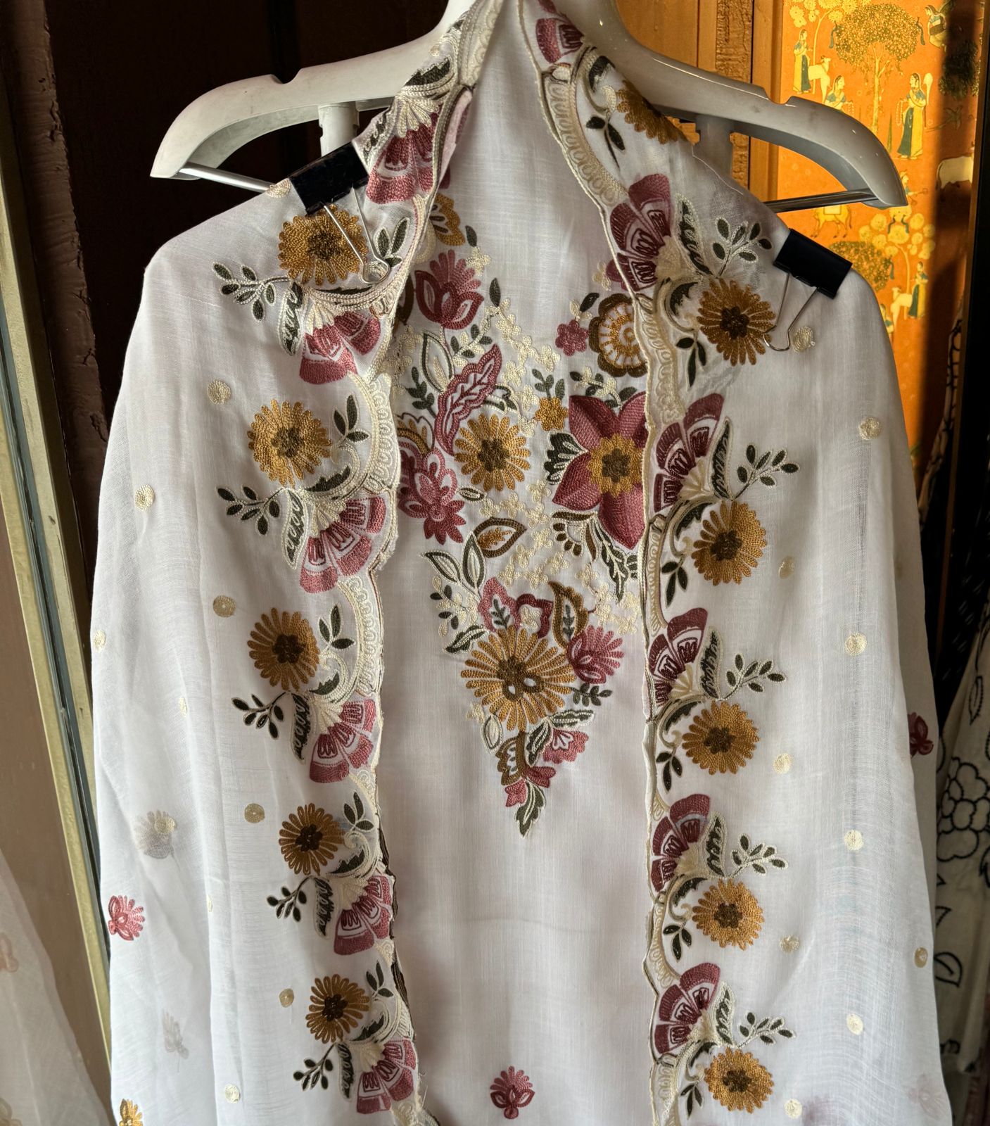 Soft cotton Linen shirt with thread embroidery done on the neckline