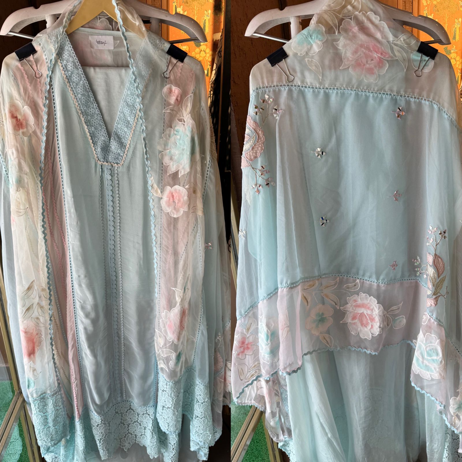 Soft organza Unstitched shirt with Multi lacework