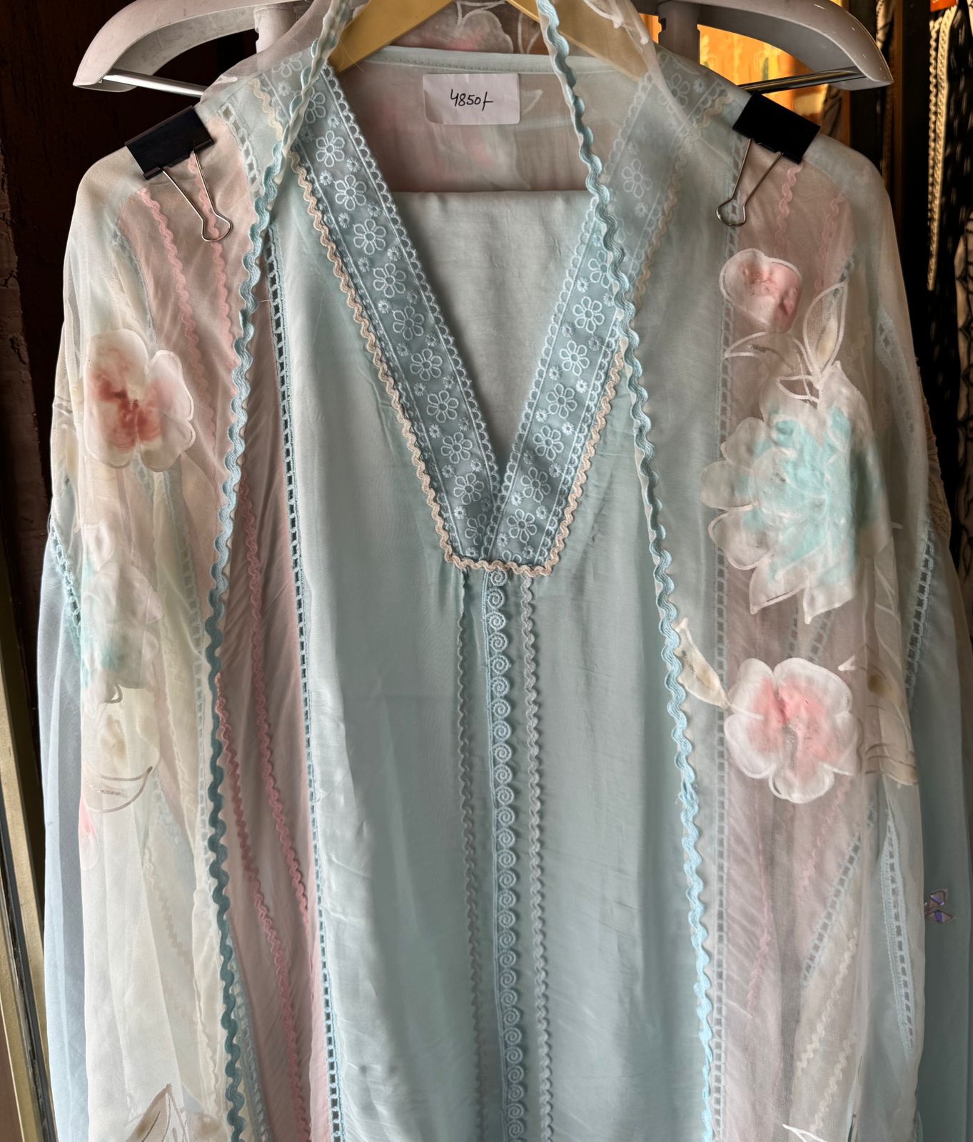 Soft organza Unstitched shirt with Multi lacework