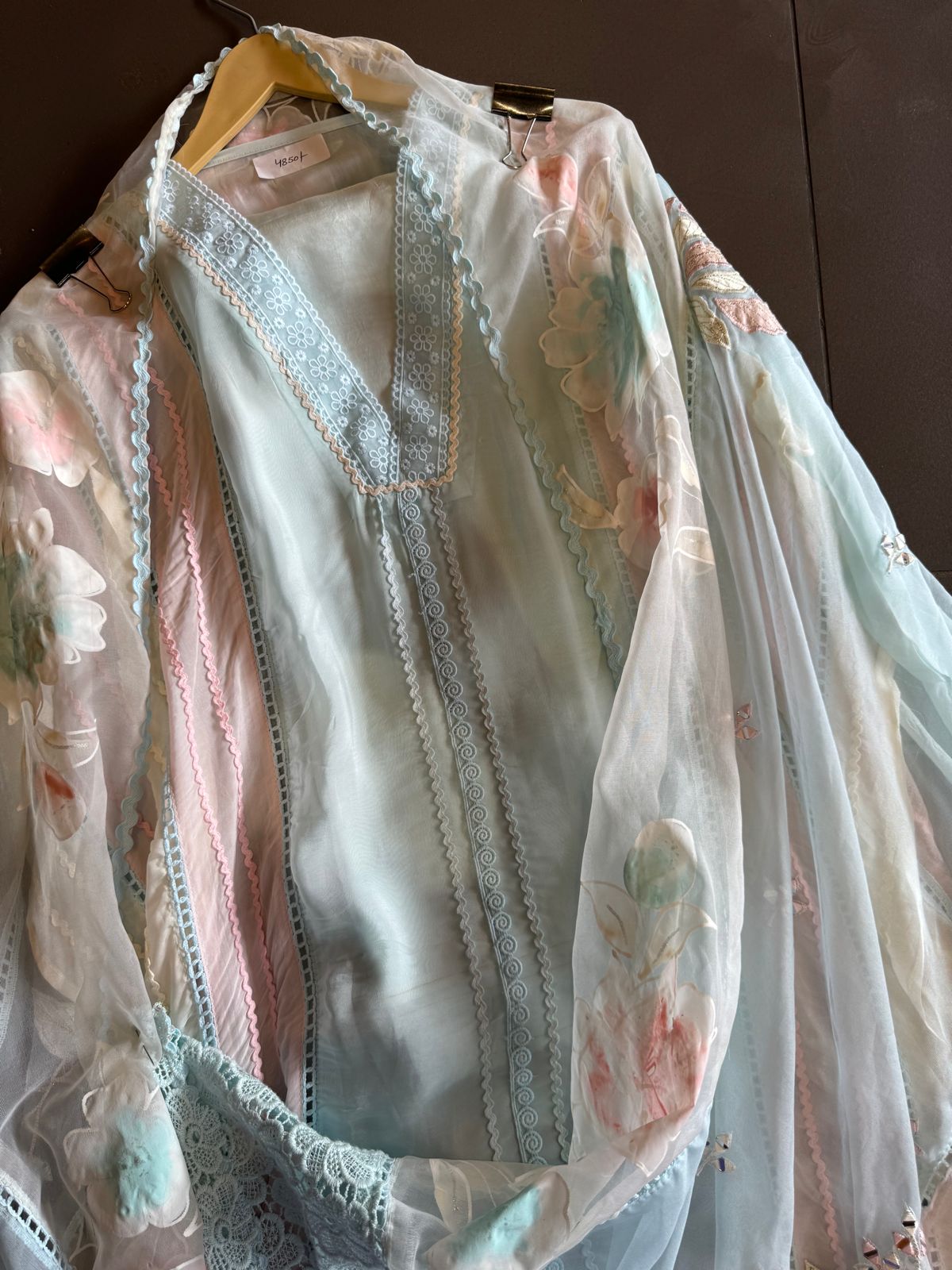 Soft organza Unstitched shirt with Multi lacework