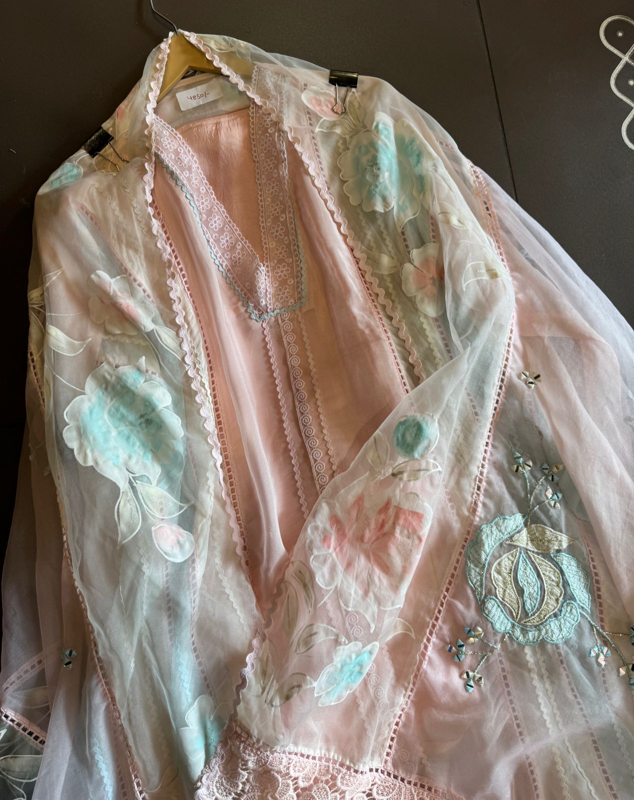 Soft organza Unstitched shirt with Multi lacework