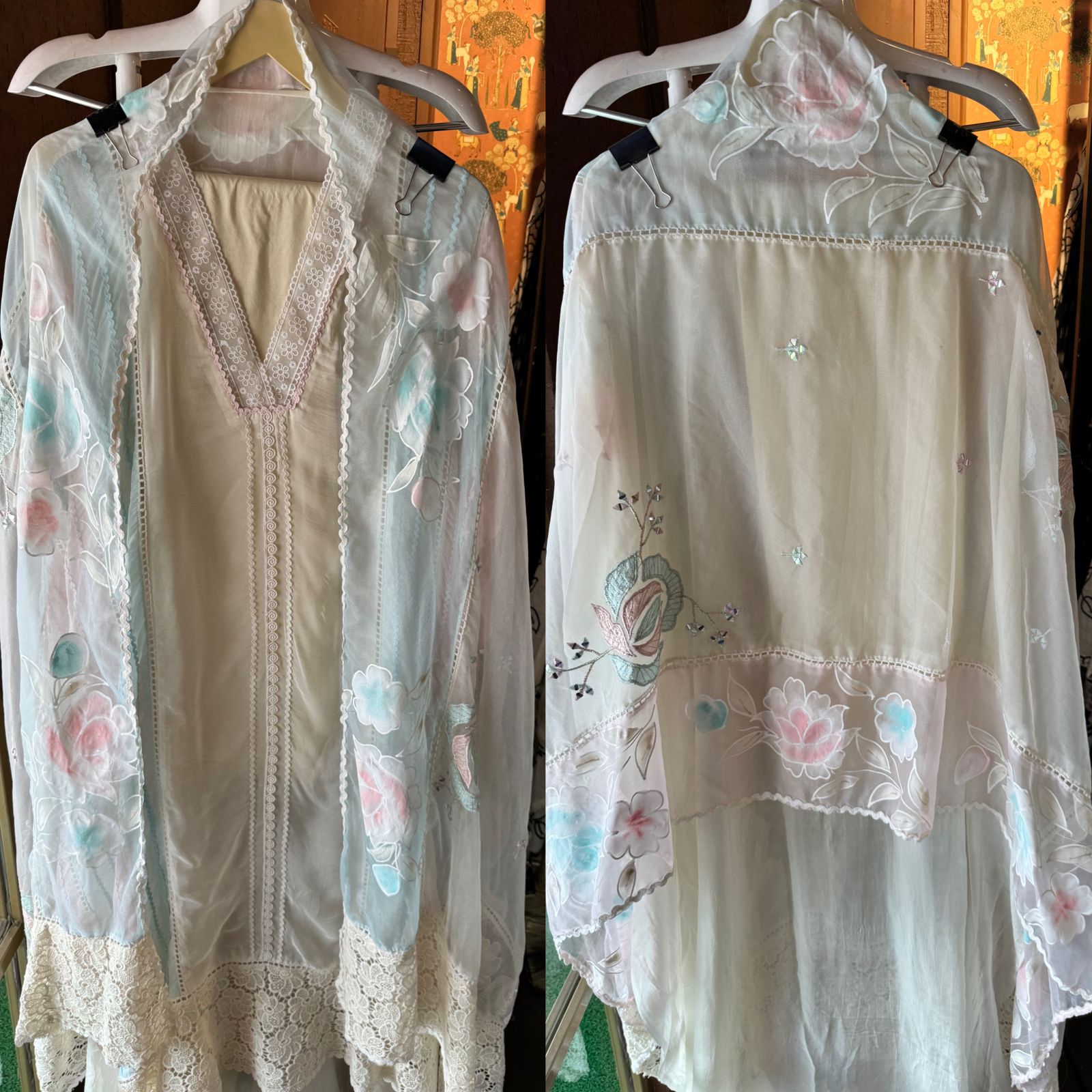 Soft organza Unstitched shirt with Multi lacework