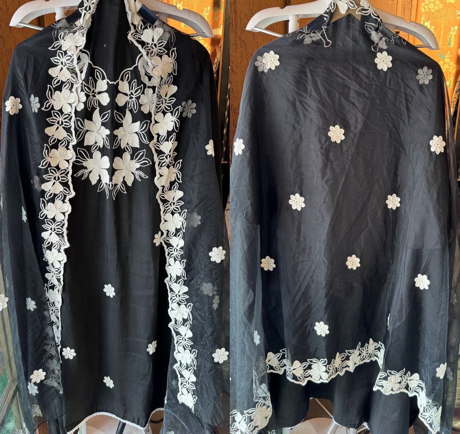 Soft cotton muslin shirt with thread embroidery done on the neckline