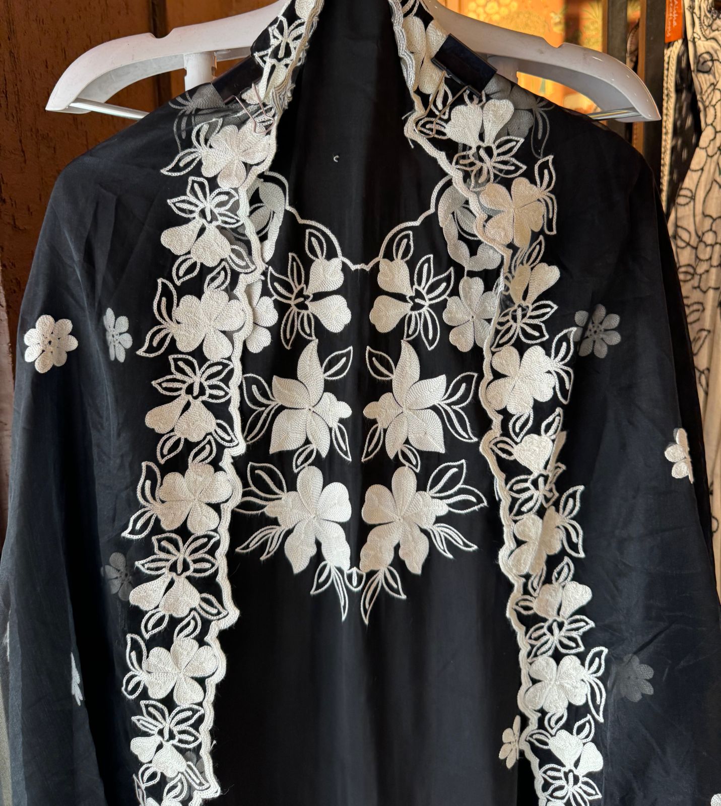 Soft cotton muslin shirt with thread embroidery done on the neckline