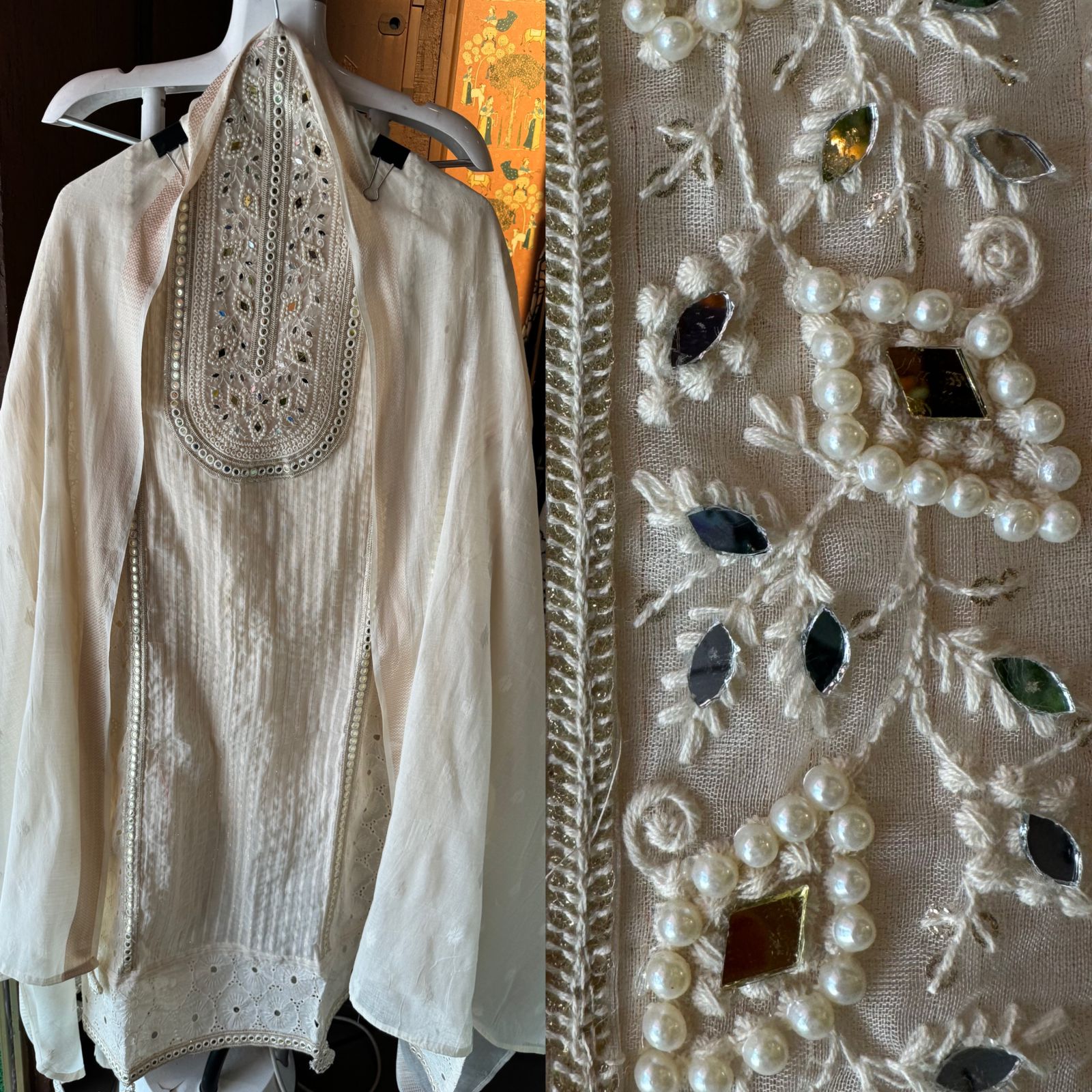 Cotton Lurex unstitched Shirt full in size with very beautiful pearl