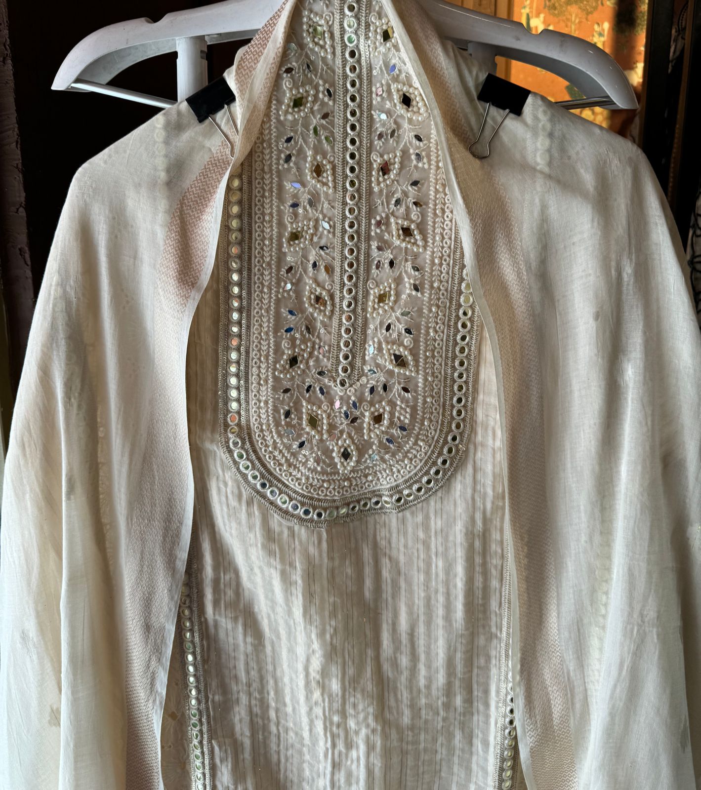Cotton Lurex unstitched Shirt full in size with very beautiful pearl