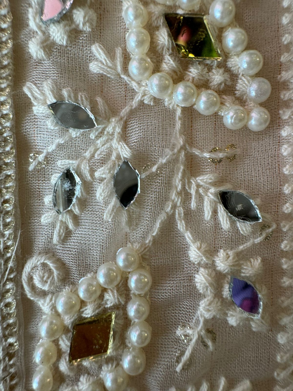 Cotton Lurex unstitched Shirt full in size with very beautiful pearl