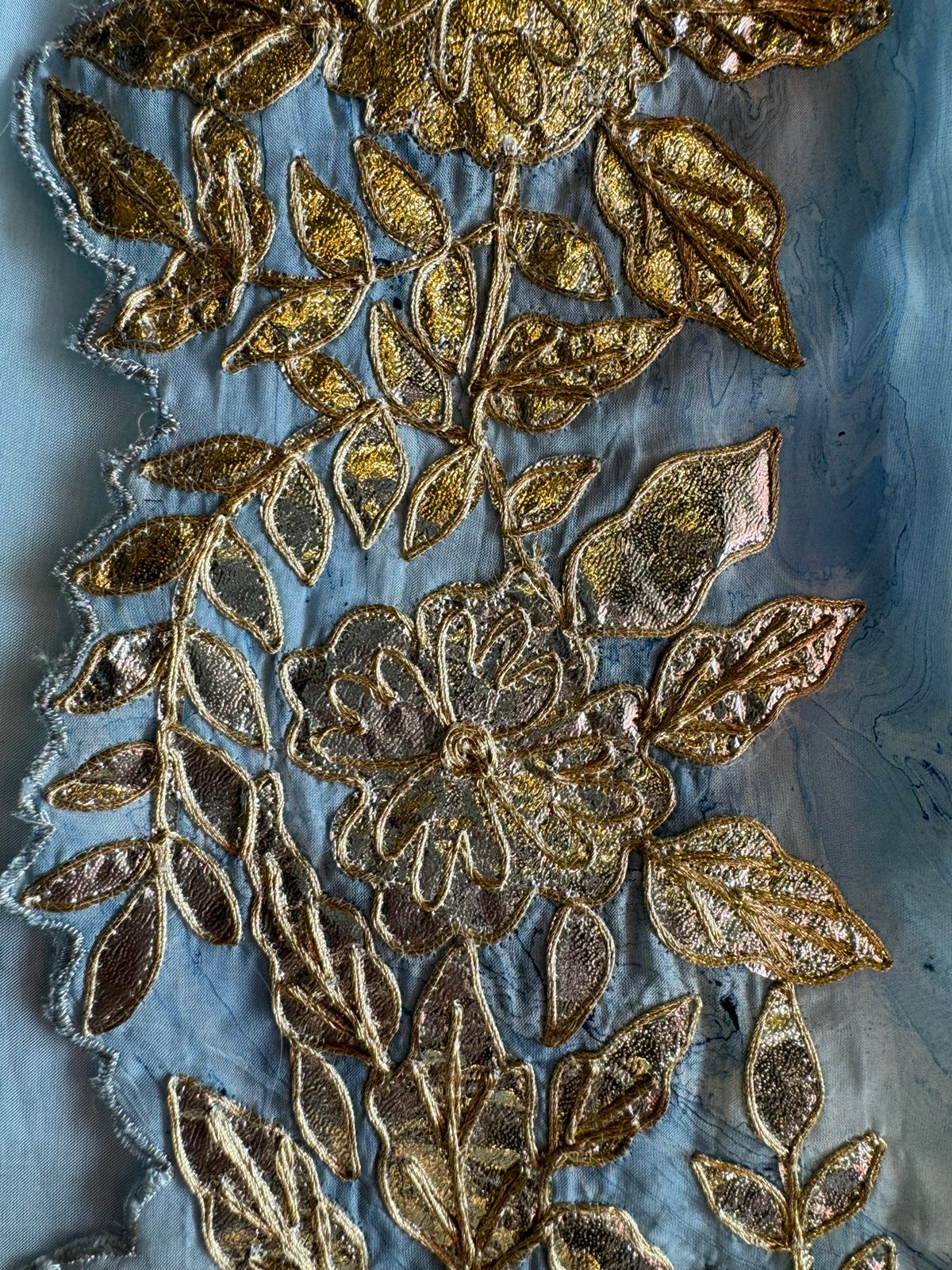 Plain shirt with neck Patti design and Cutwork done on the ghera of the shirt