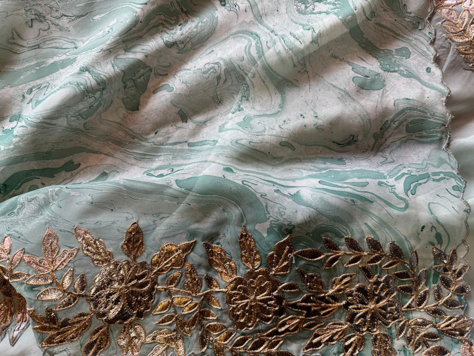 Plain shirt with neck Patti design and Cutwork done on the ghera of the shirt