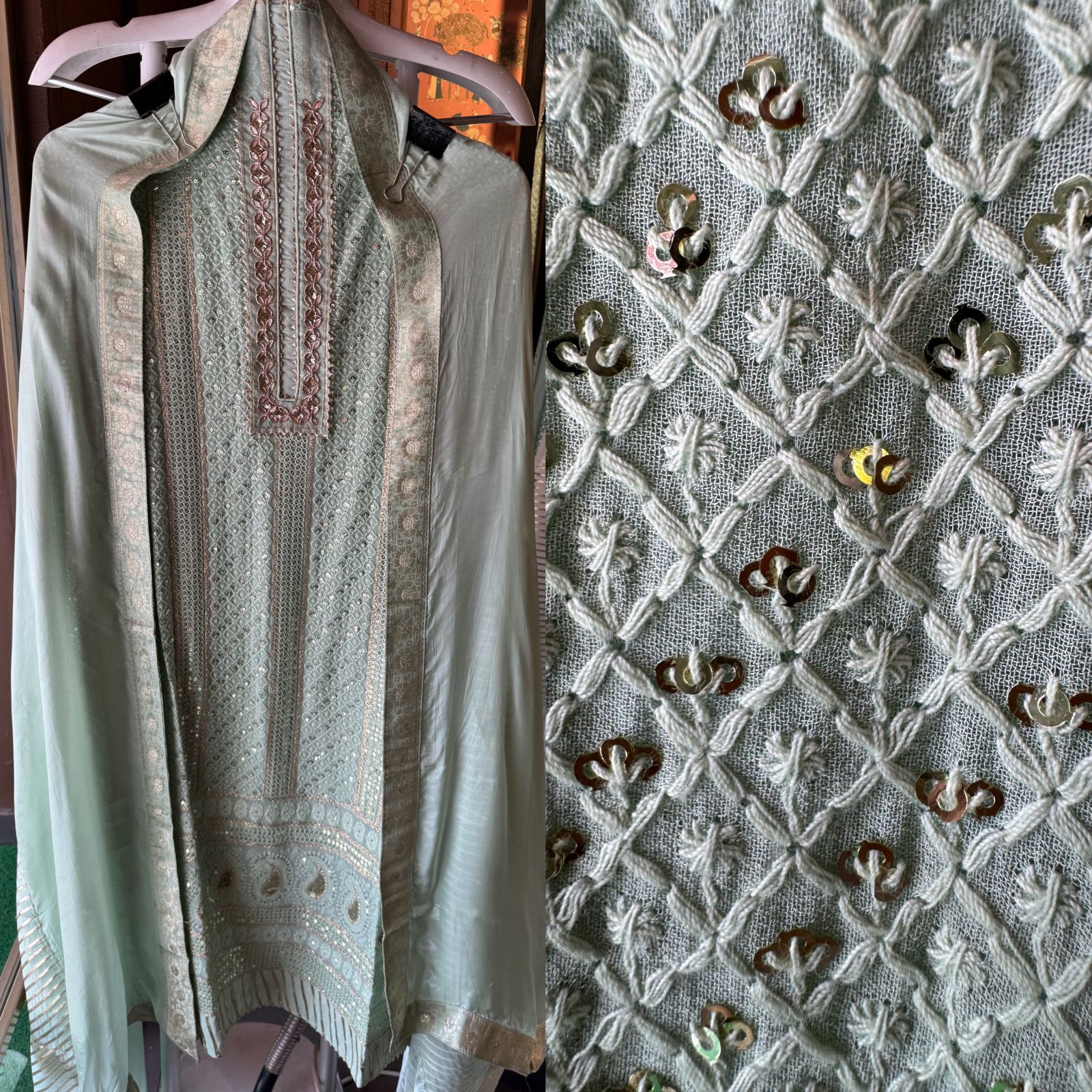 Soft and pure Georgette lakhnavi embroidered shirt with sequence