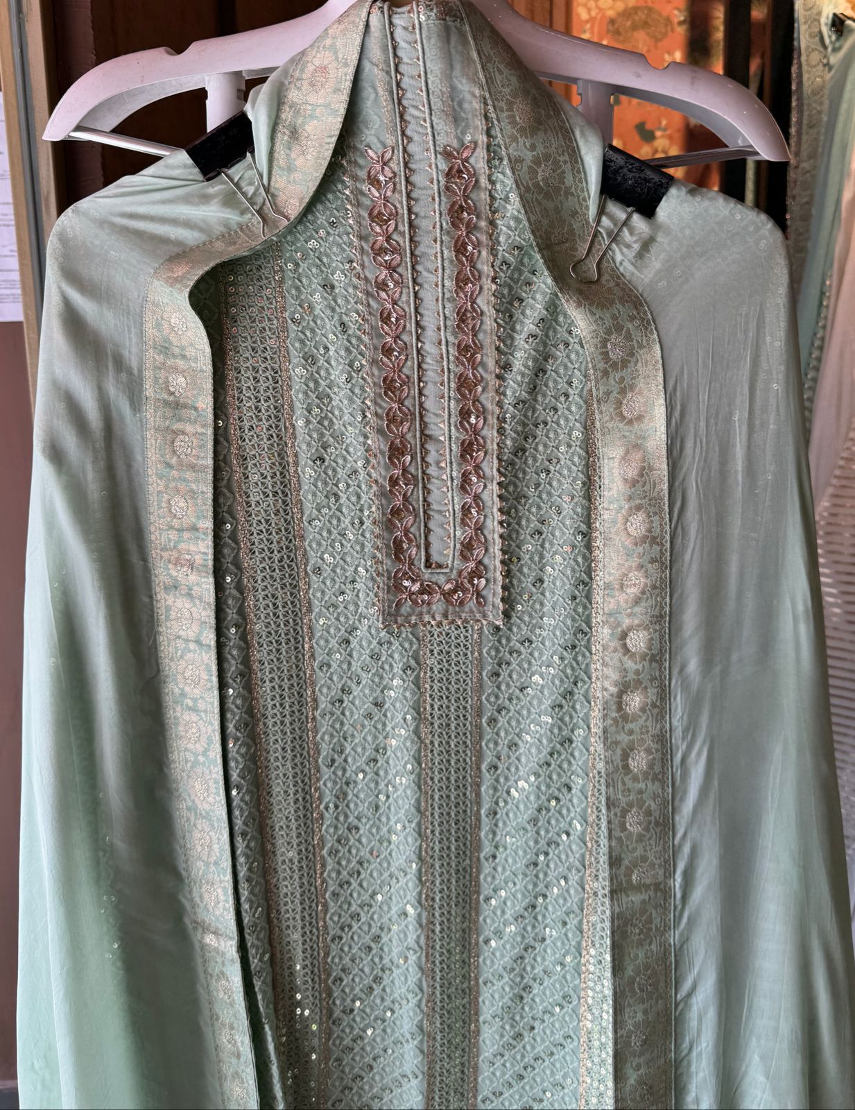 Soft and pure Georgette lakhnavi embroidered shirt with sequence