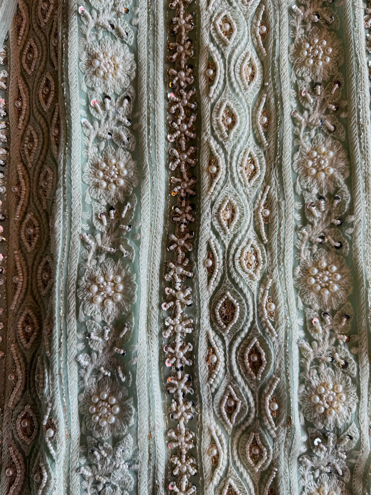 Pure Georgette Suits with Handwork done (Pearl work) with Pure chiffon embroidered Dupatta