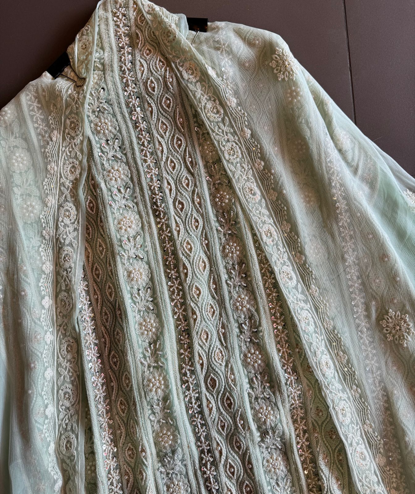 Pure Georgette Suits with Handwork done (Pearl work) with Pure chiffon embroidered Dupatta