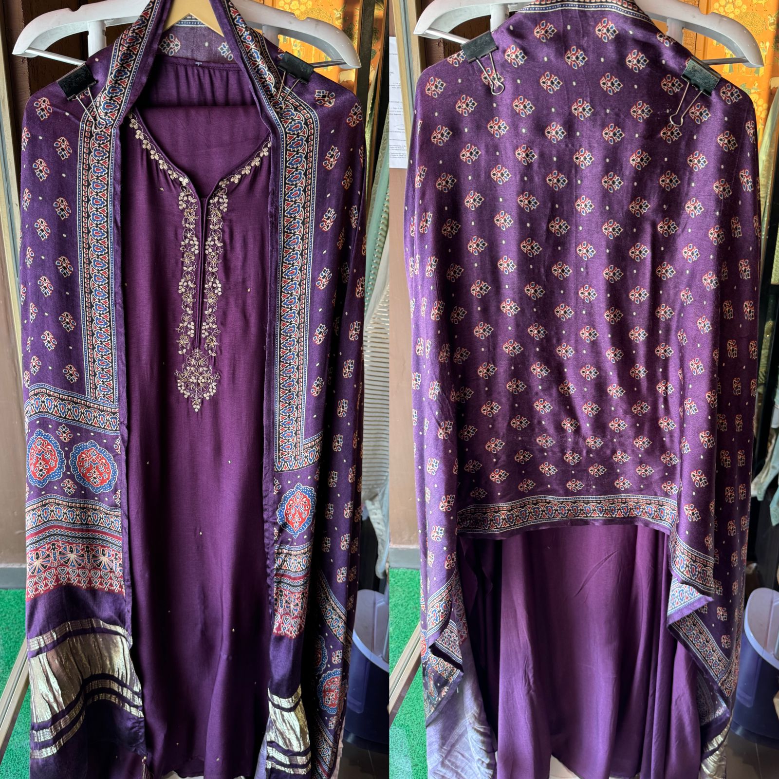 Pure Russian silk shirt (Unstitched) and full in size with dori and zari work done