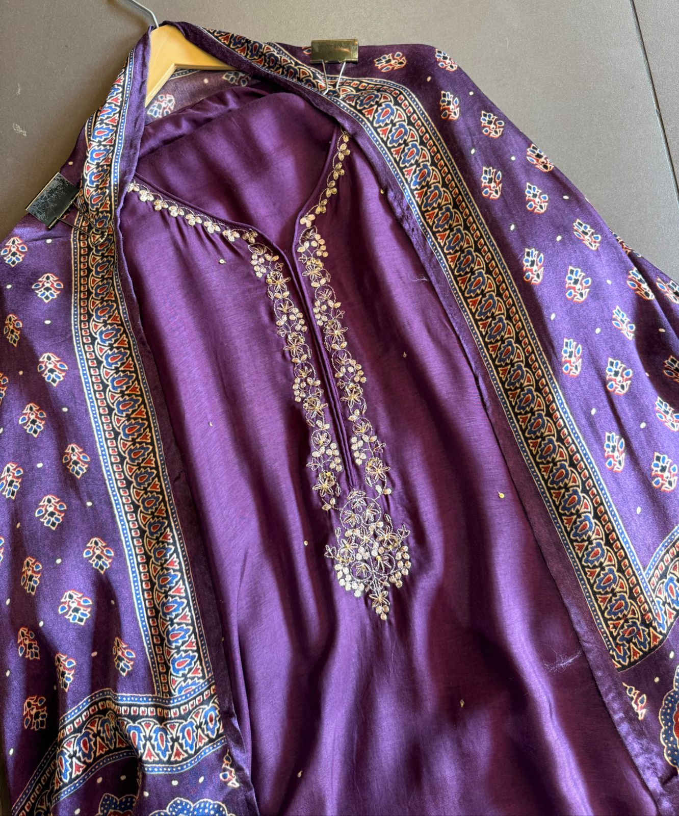 Pure Russian silk shirt (Unstitched) and full in size with dori and zari work done