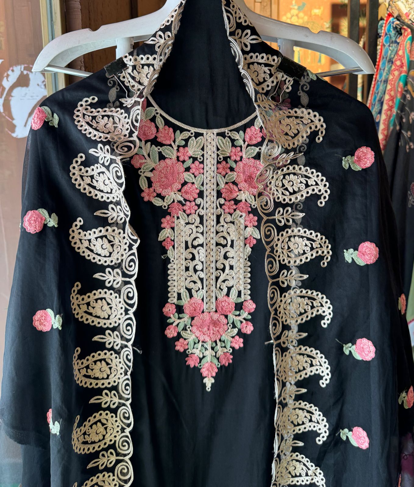 Soft Cotton Muslin Unstitched full size shirt with very beautiful Thread embroidery Done