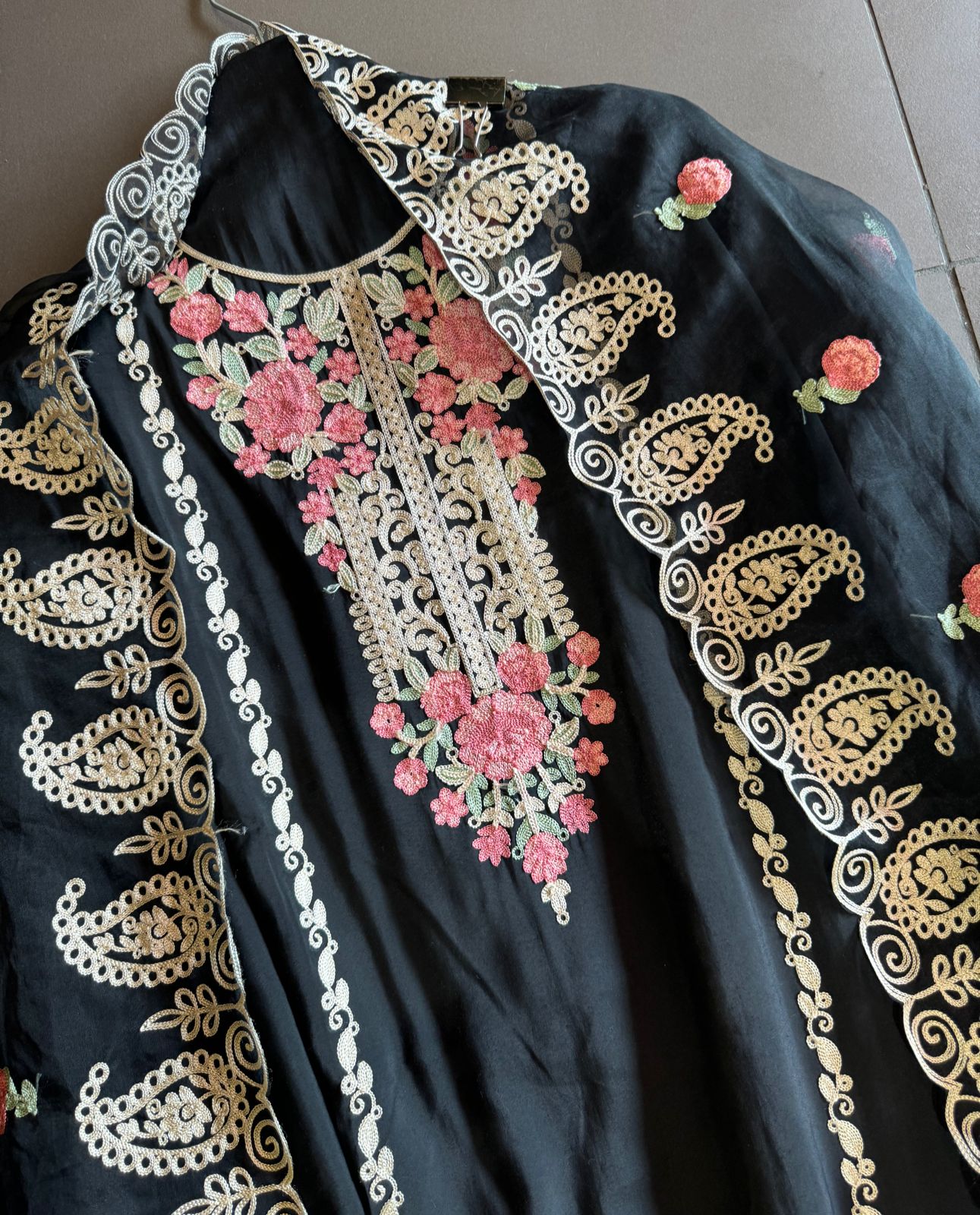 Soft Cotton Muslin Unstitched full size shirt with very beautiful Thread embroidery Done