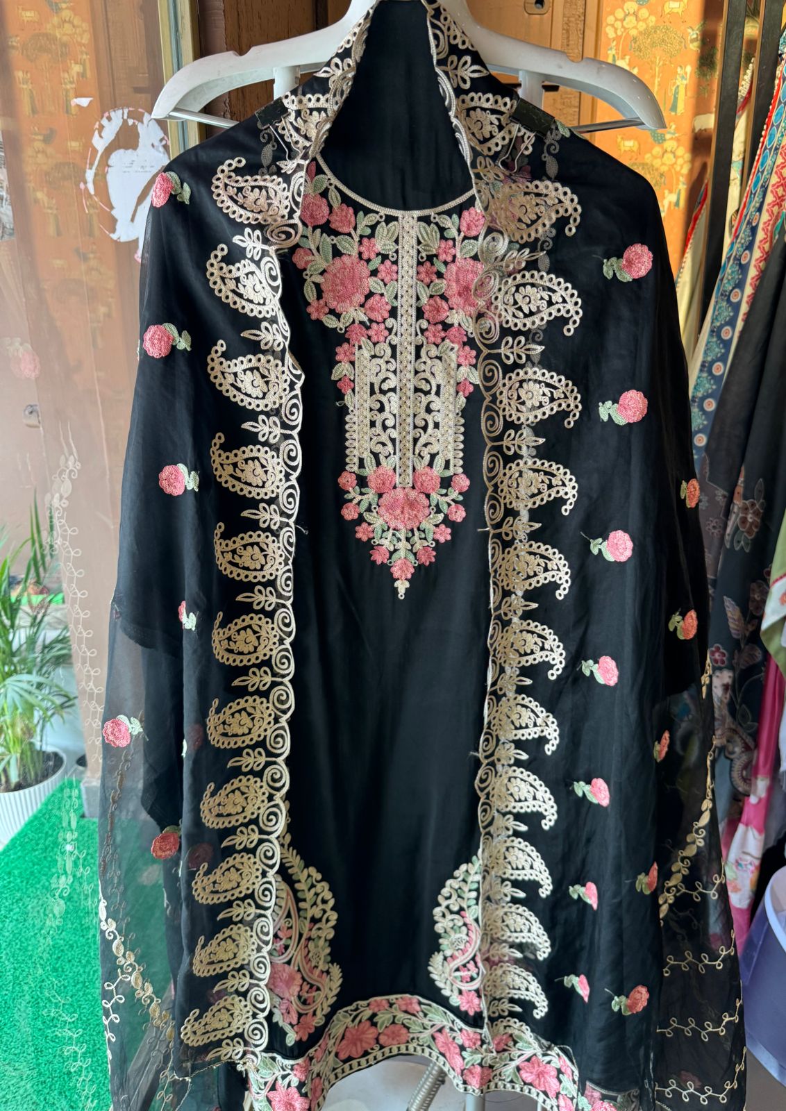 Soft Cotton Muslin Unstitched full size shirt with very beautiful Thread embroidery Done