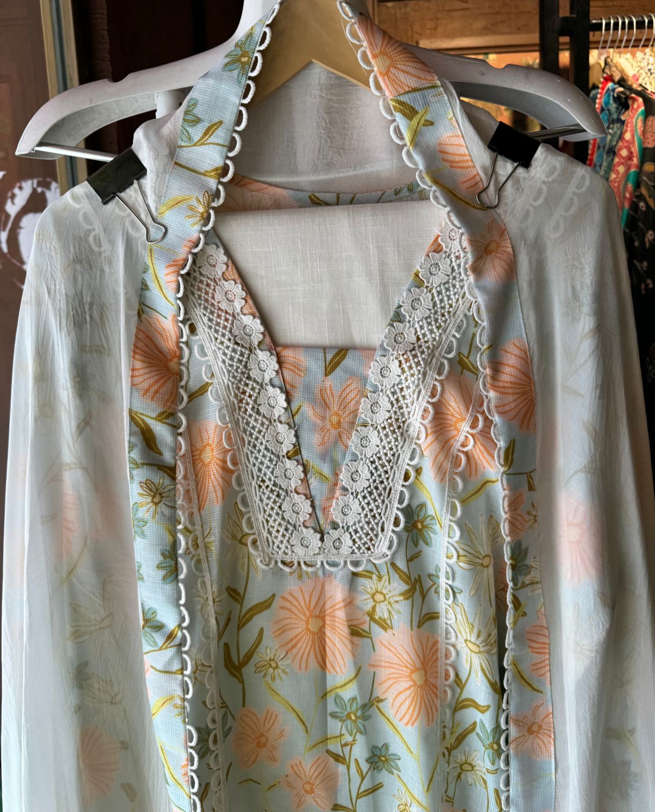 Pure Kotta cotton Shirt semi stitched with Very beautiful floral print and Chantelle lace
