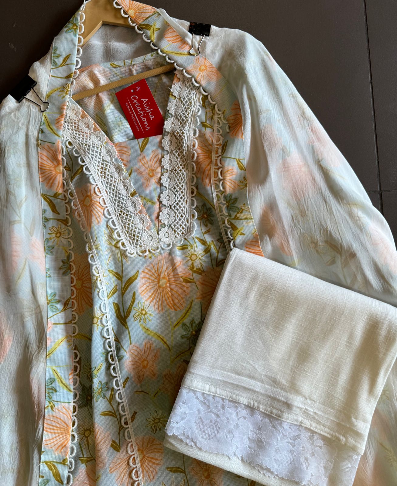 Pure Kotta cotton Shirt semi stitched with Very beautiful floral print and Chantelle lace