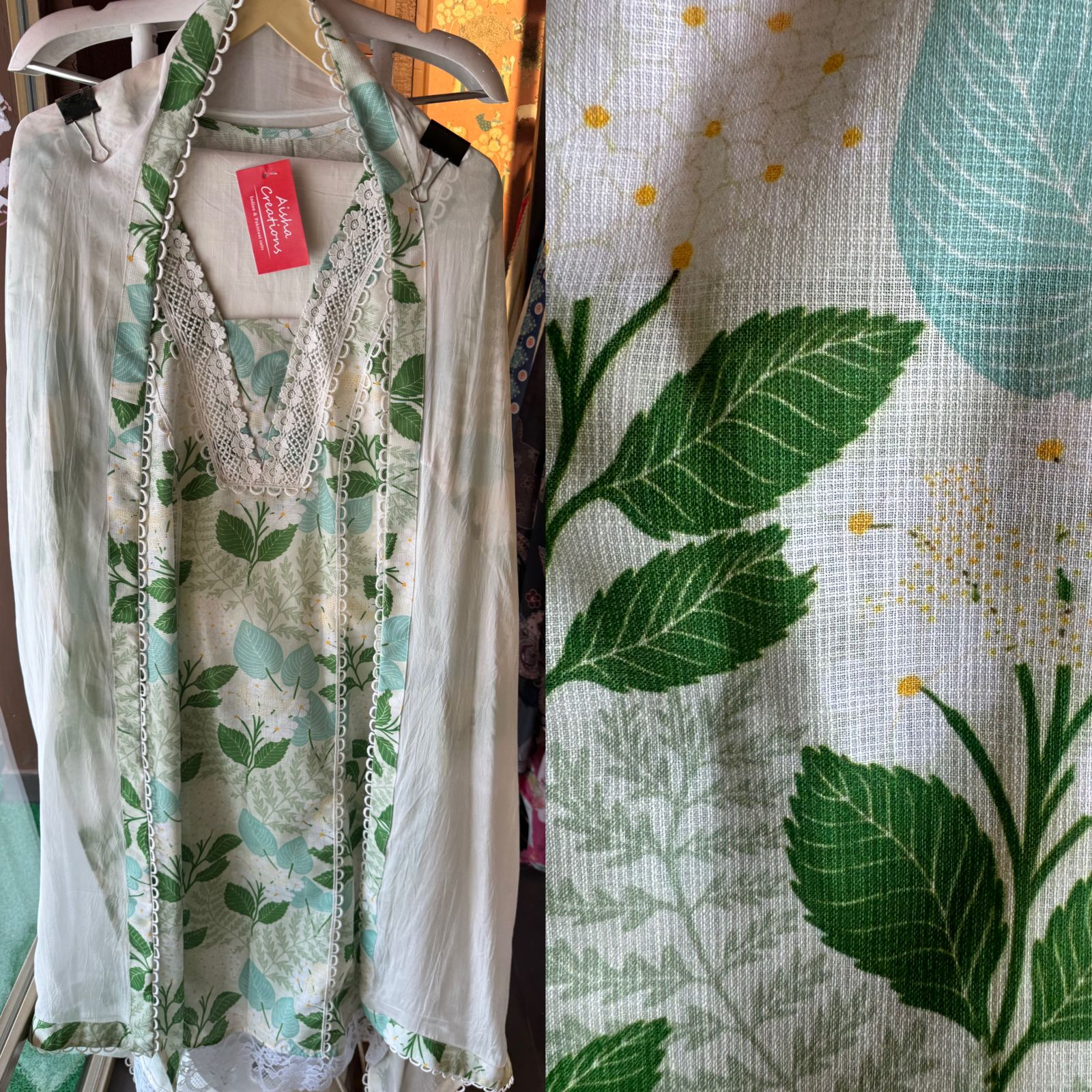 Pure Kotta cotton Shirt semi stitched with Very beautiful floral print and Chantelle lace