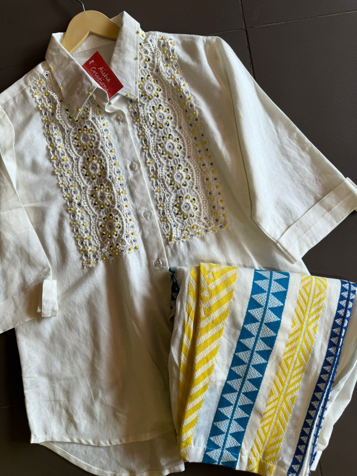 Pure cotton linen COORD set with Beautiful designer Lace Front with hand embroidery