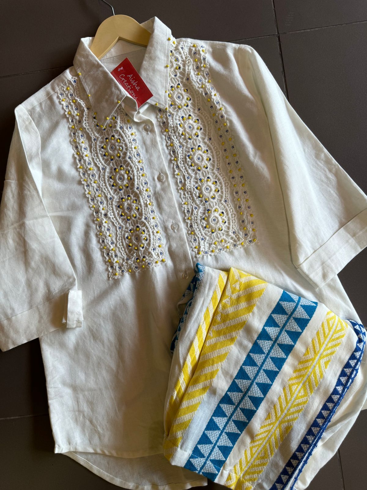 Pure cotton linen COORD set with Beautiful designer Lace Front with hand embroidery