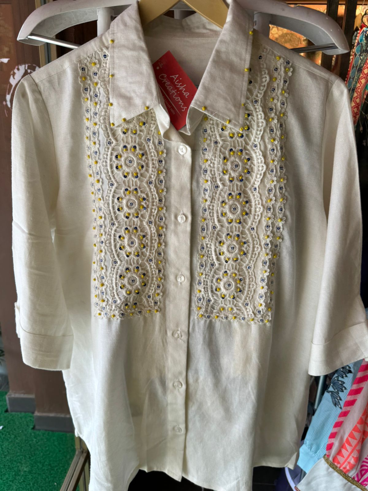 Pure cotton linen COORD set with Beautiful designer Lace Front with hand embroidery