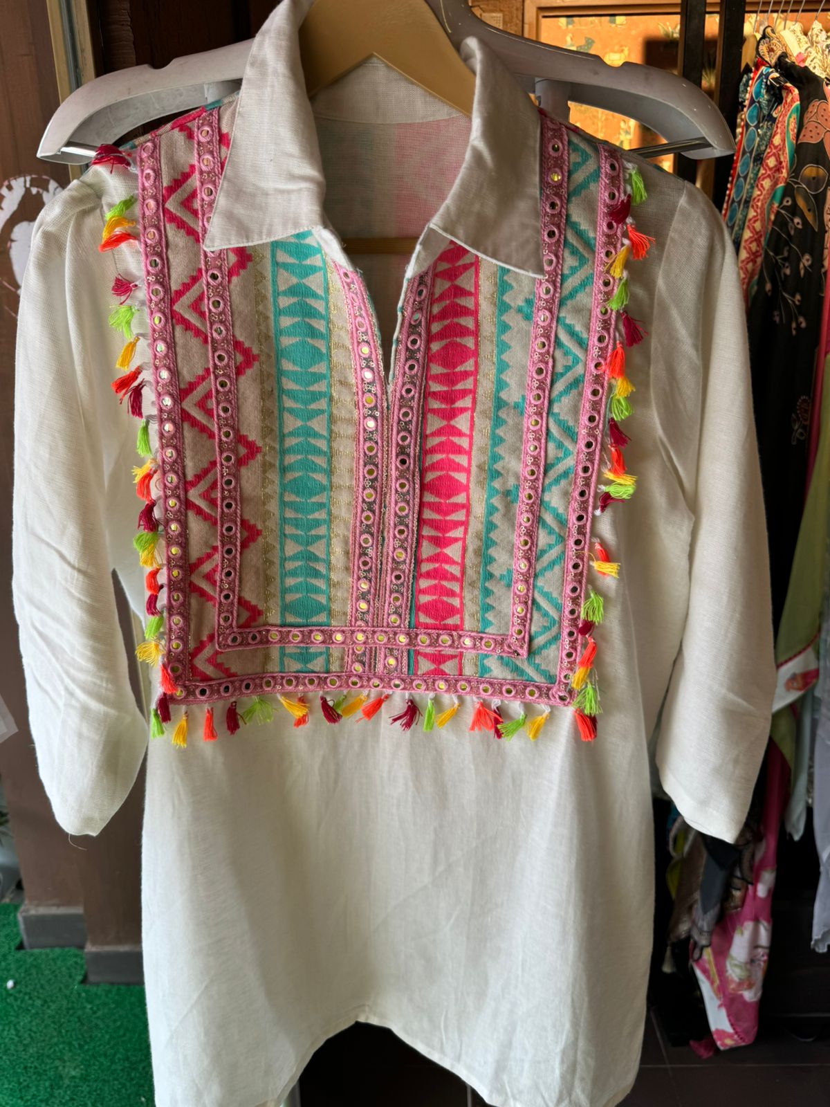 Pure cotton linen COORD set with Beautiful designer Lace Front with hand embroidery