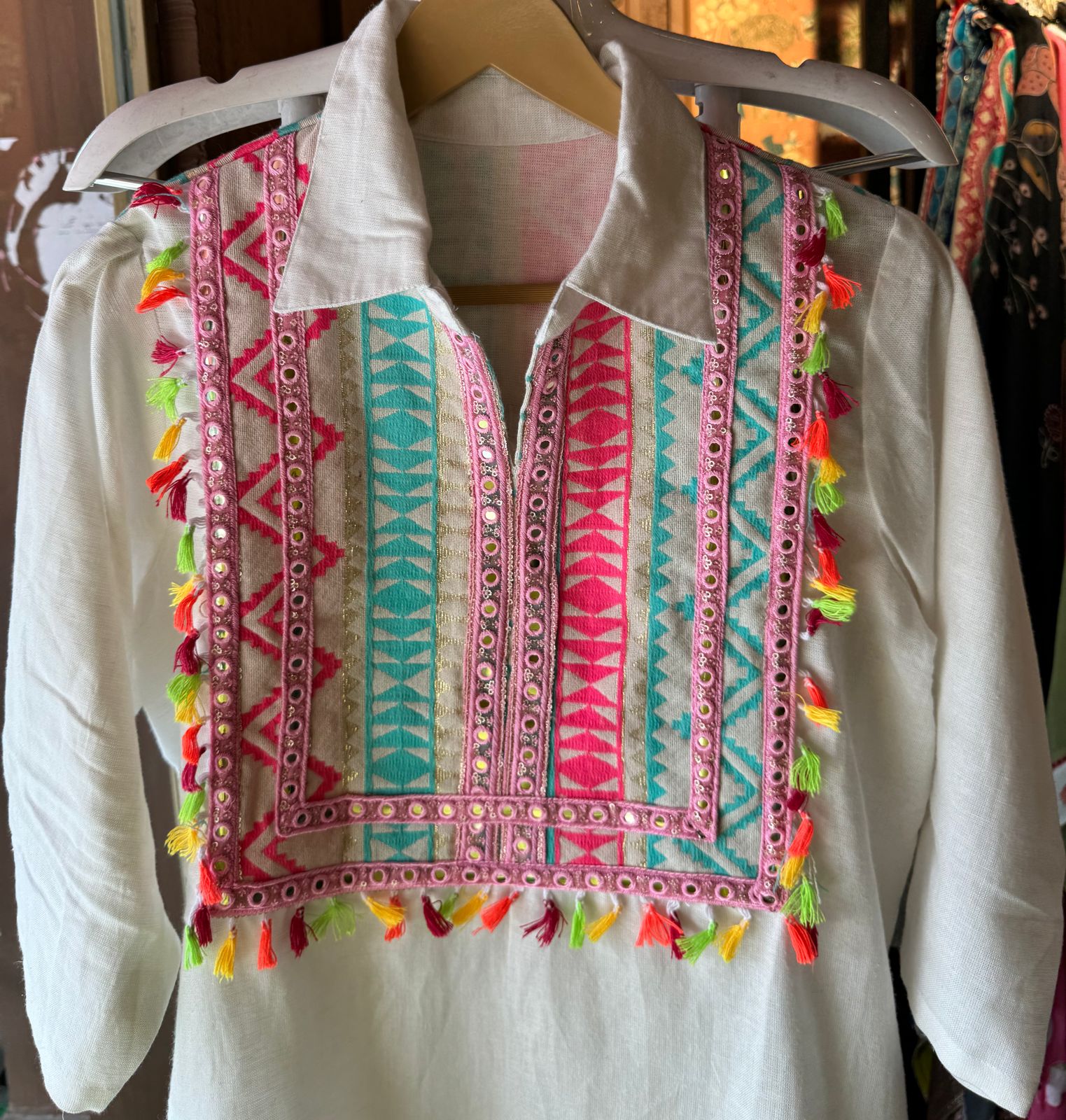 Pure cotton linen COORD set with Beautiful designer Lace Front with hand embroidery