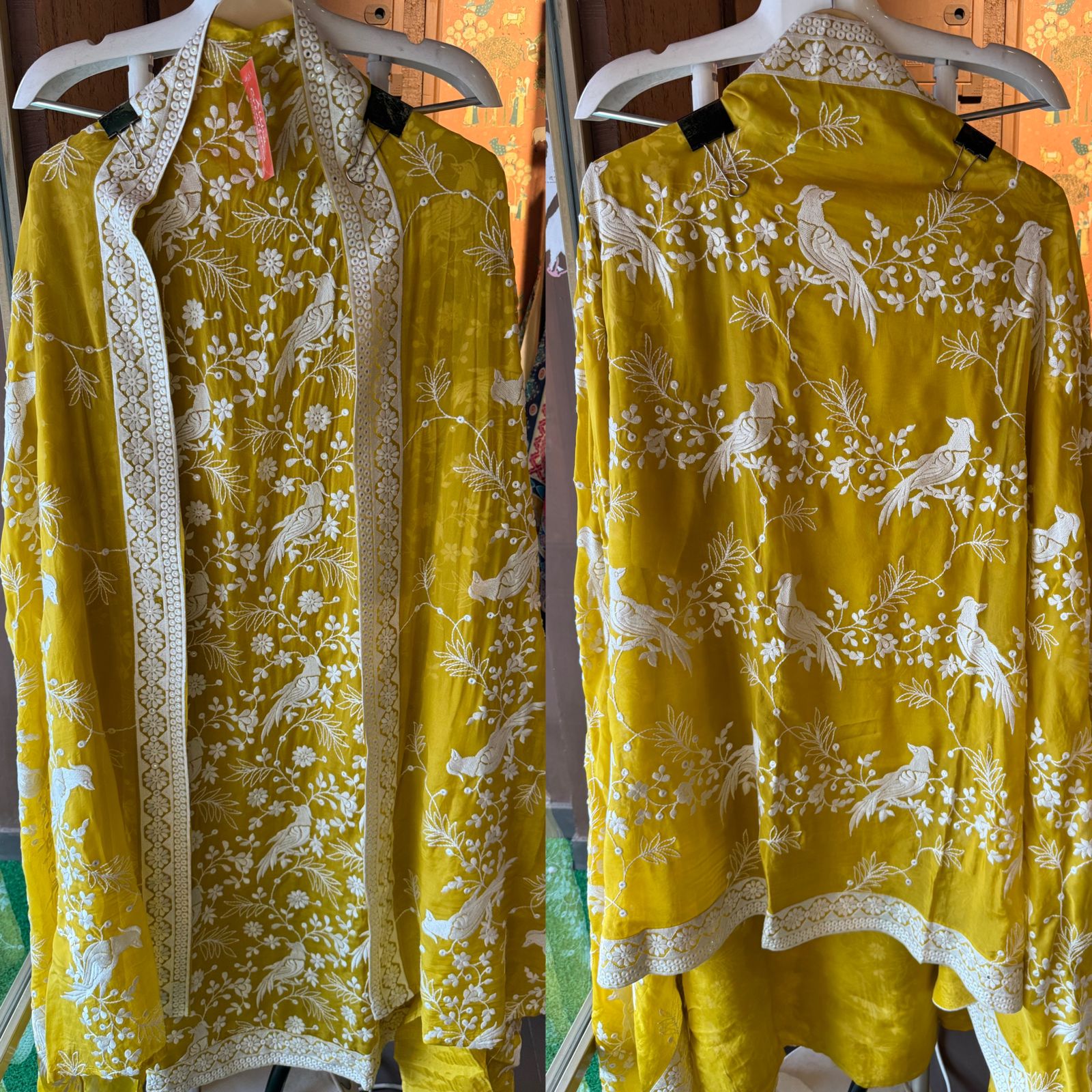 Very beautifully thread work done with sequence highlighting on the shirt front