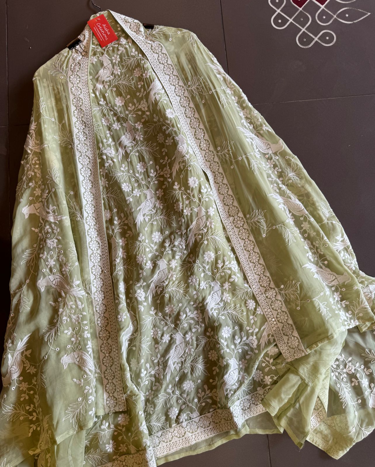 Very beautifully thread work done with sequence highlighting on the shirt front