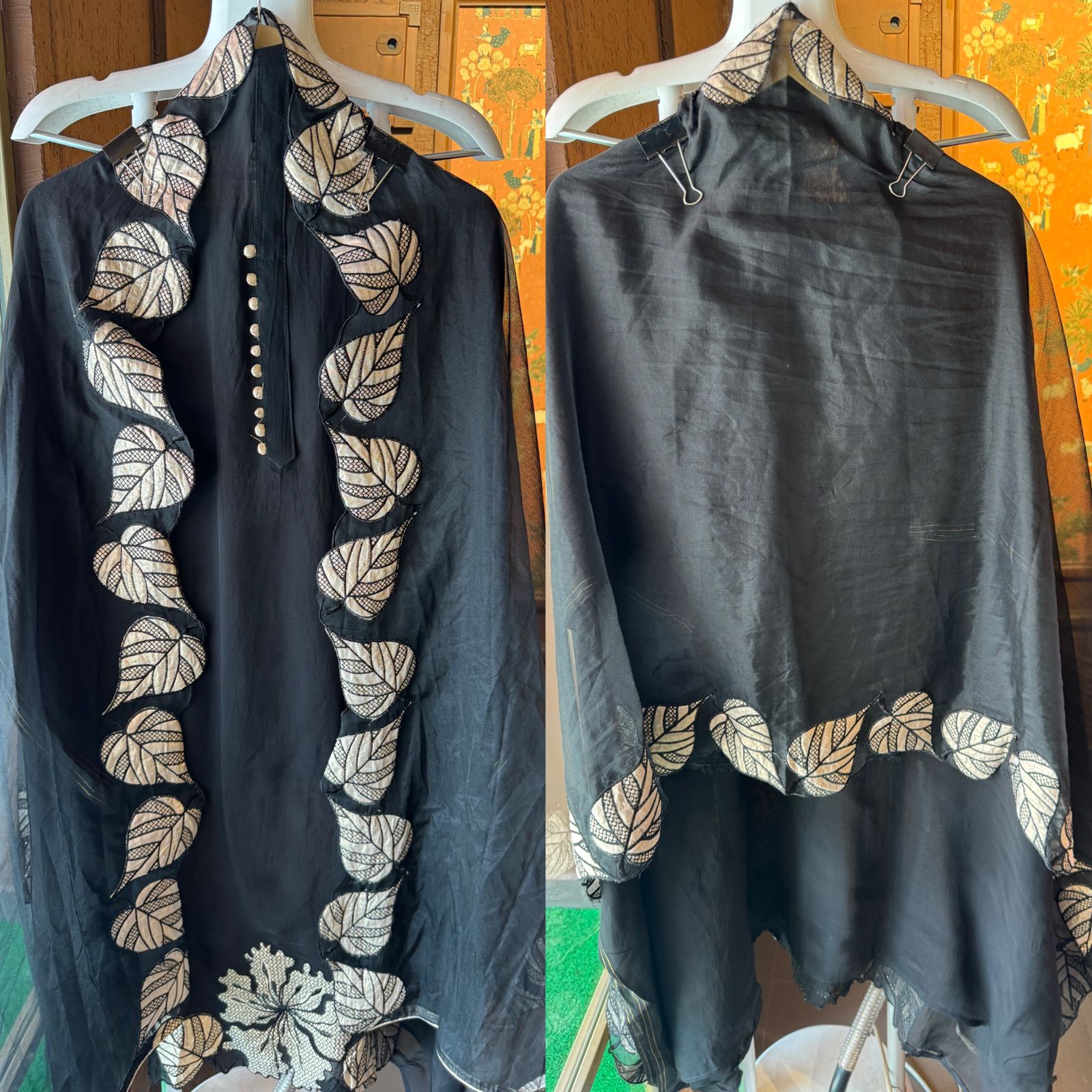 Soft organza Unstitched shirt with beautiful neck Patti with potli button