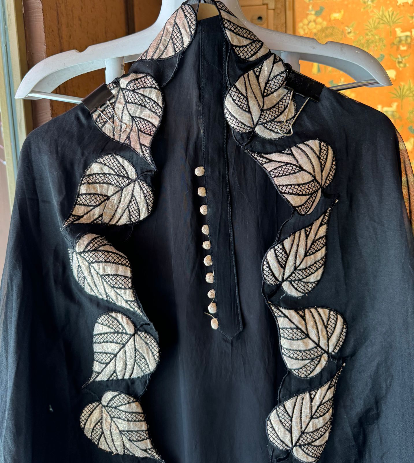 Soft organza Unstitched shirt with beautiful neck Patti with potli button