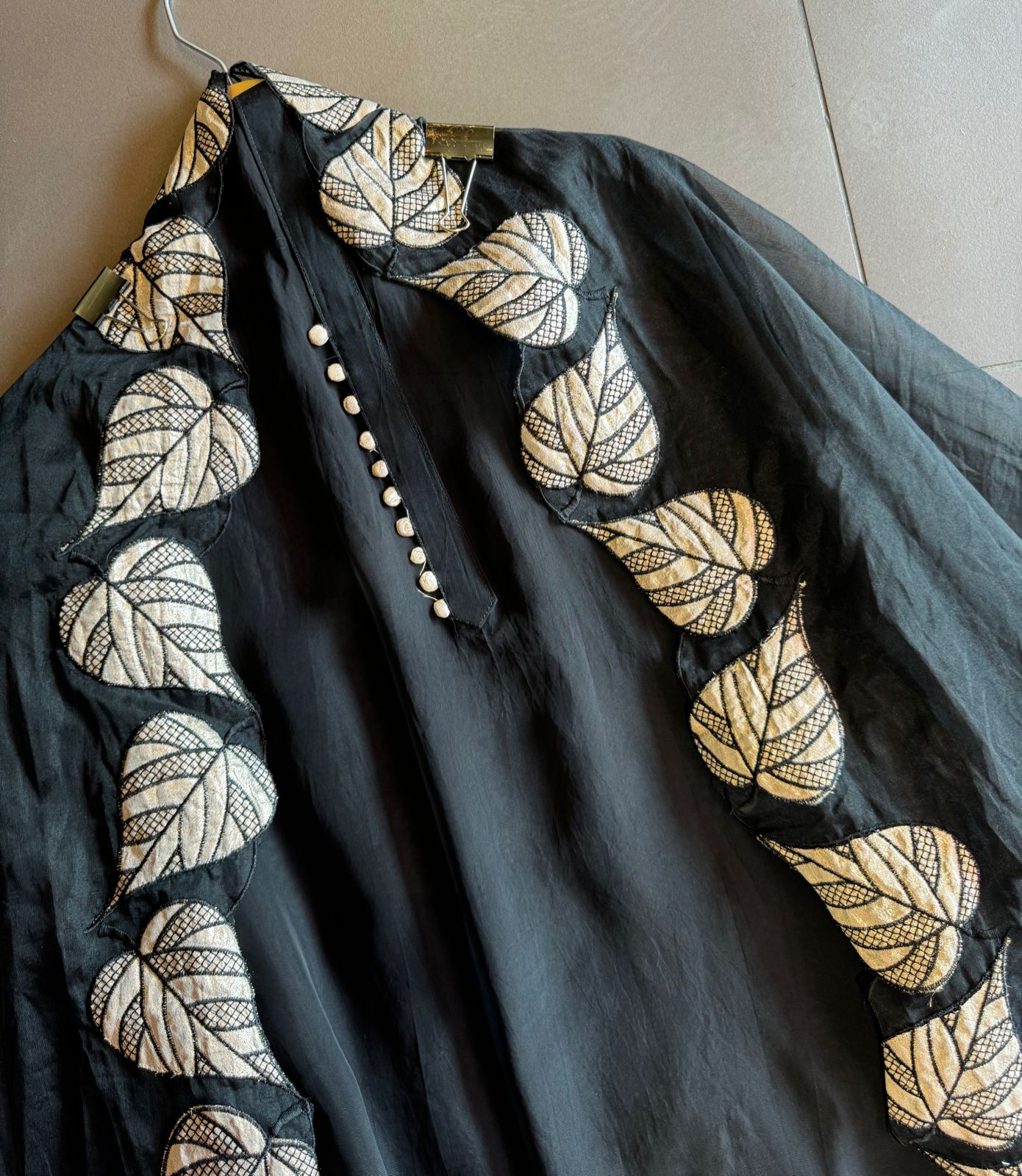 Soft organza Unstitched shirt with beautiful neck Patti with potli button