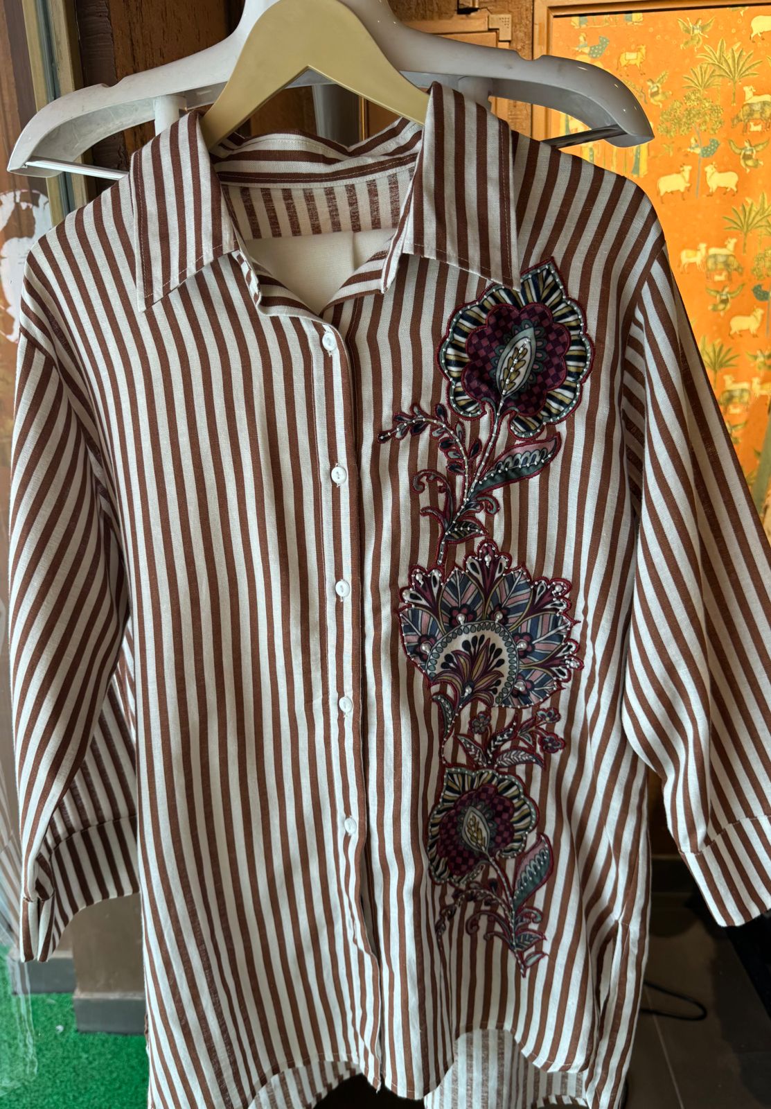 Stripes soft linen COORD set (Stitched) With beautiful printed patchwork