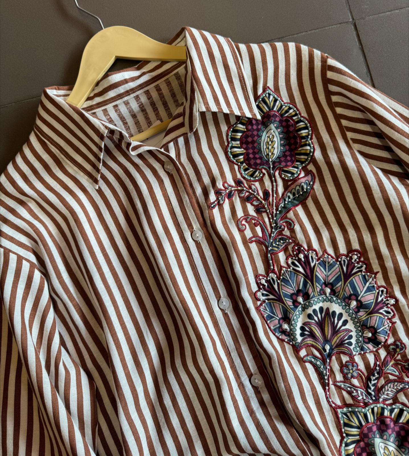 Stripes soft linen COORD set (Stitched) With beautiful printed patchwork