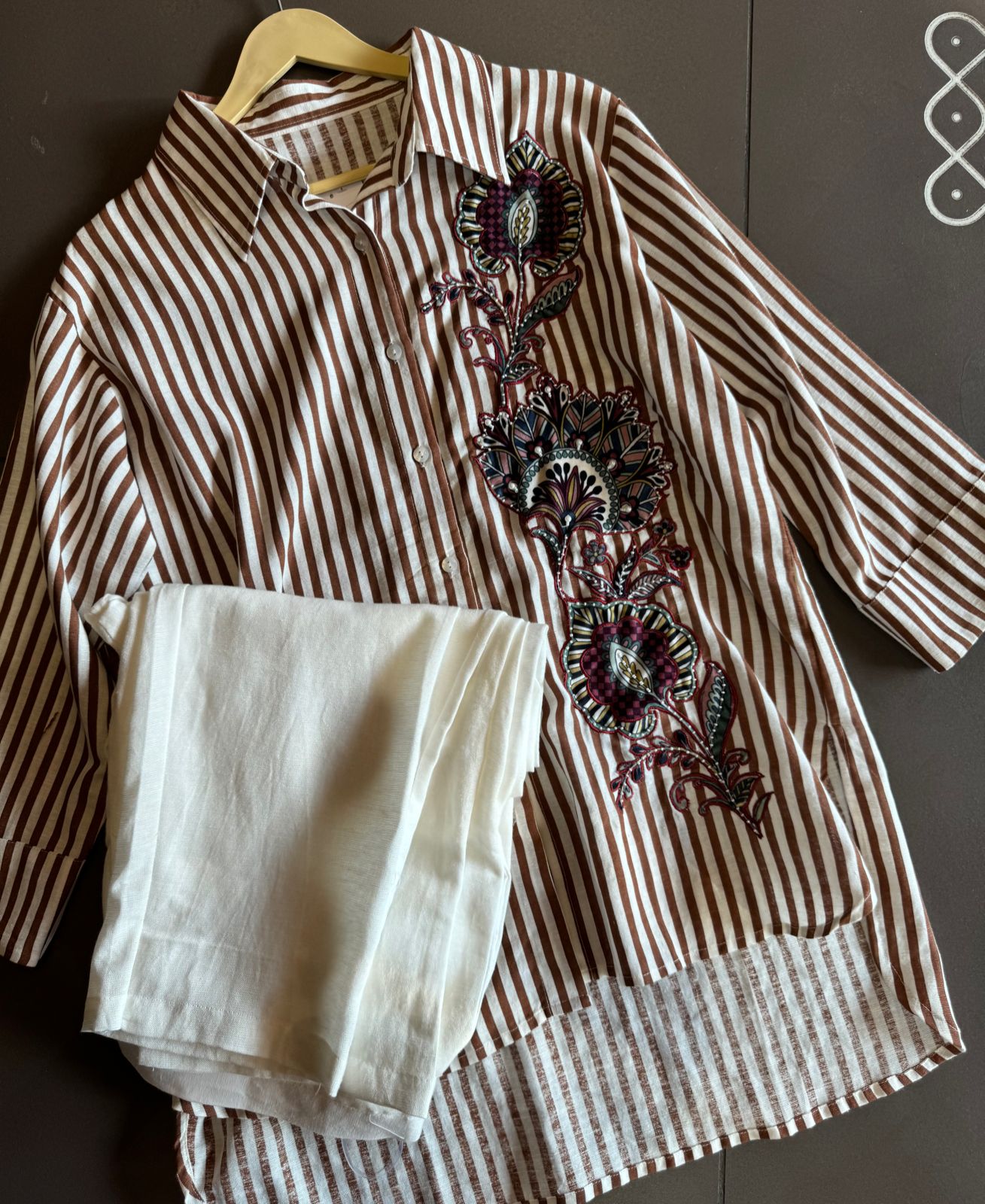 Stripes soft linen COORD set (Stitched) With beautiful printed patchwork