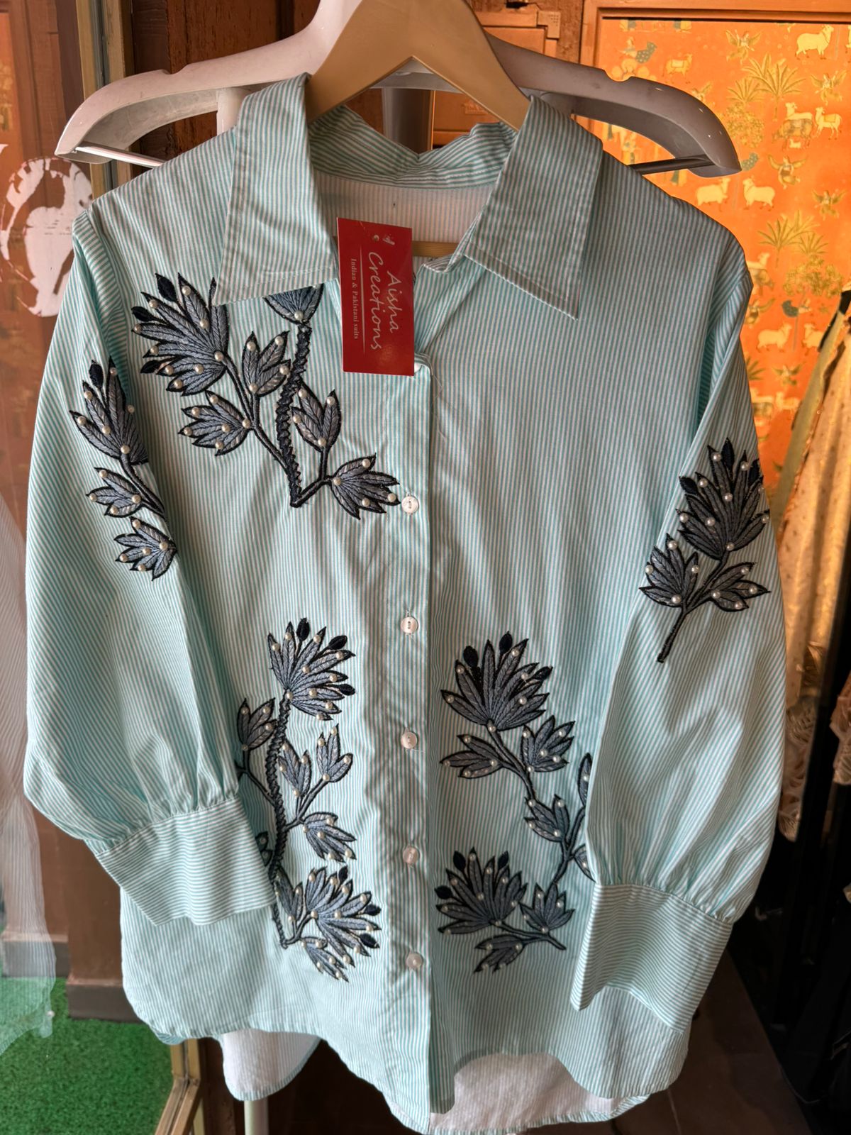 Stripes cotton shirt stitched with thread